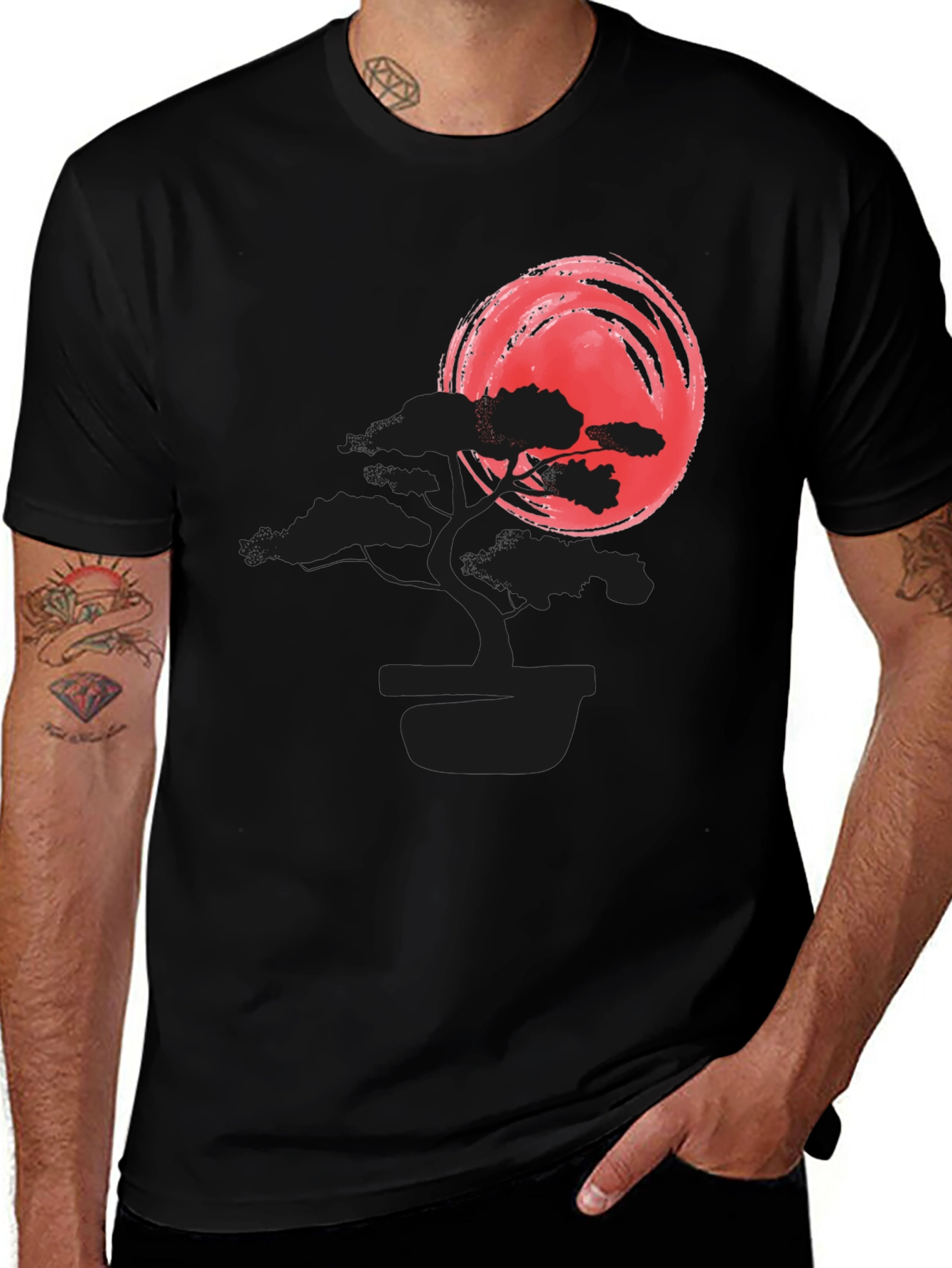 Variant 24 of Bonsai Tree & Rising Sun Graphic Tee - Black