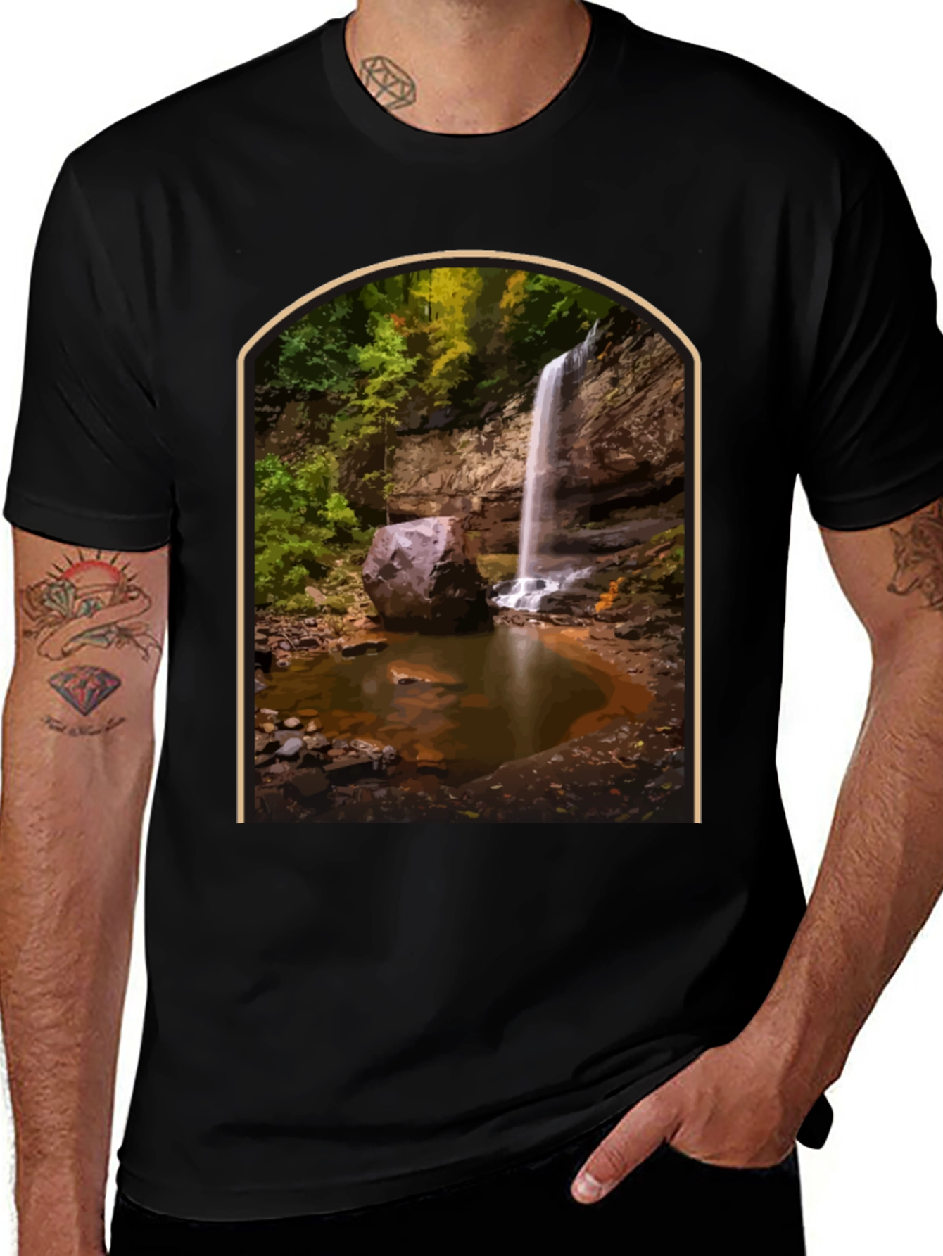 Variant 12 of Waterfall Graphic Tee - Nature Lover's Black T-Shirt