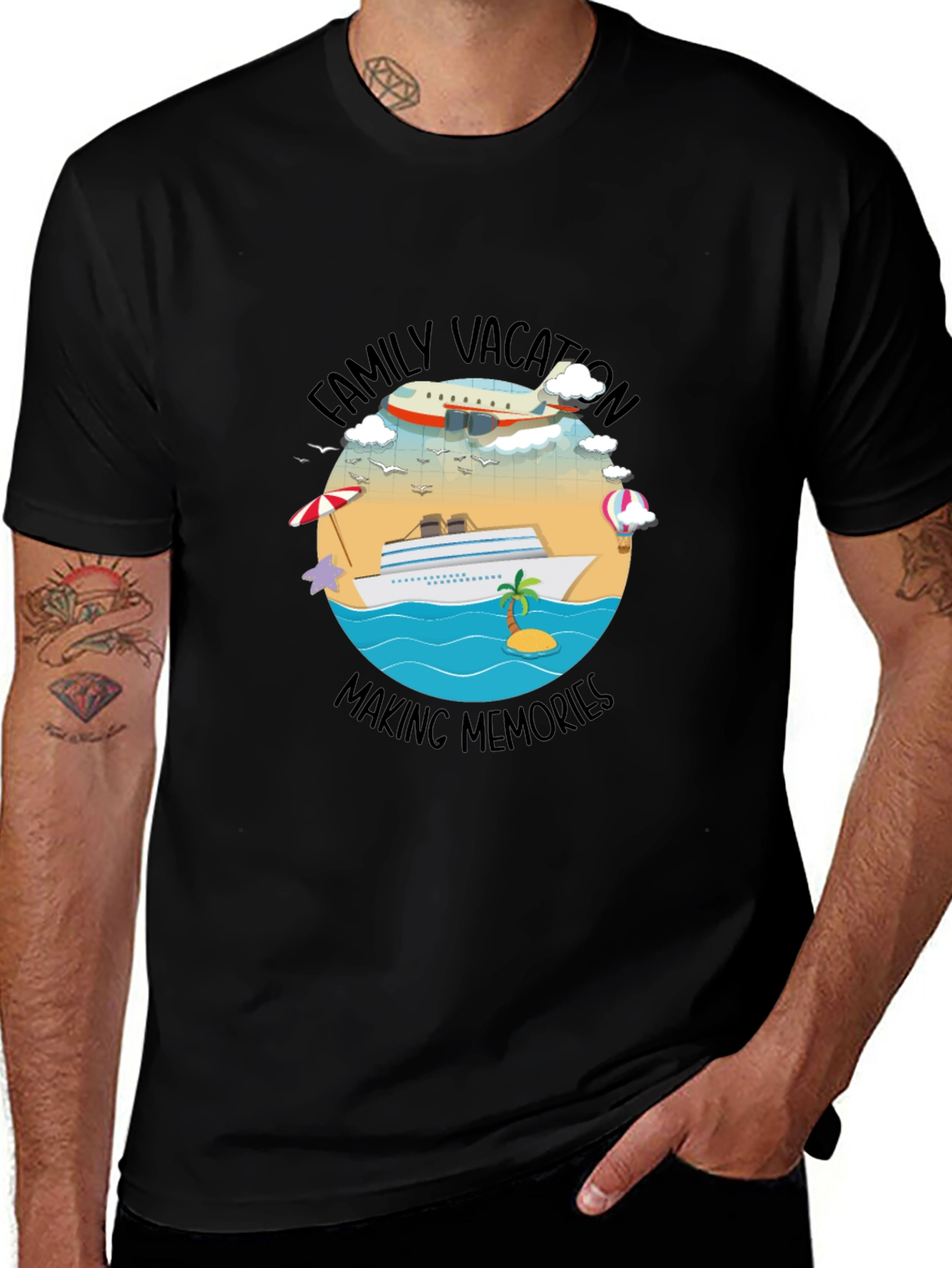 Variant 13 of Family Vacation Memories T-Shirt - Cruise & Airplane Design