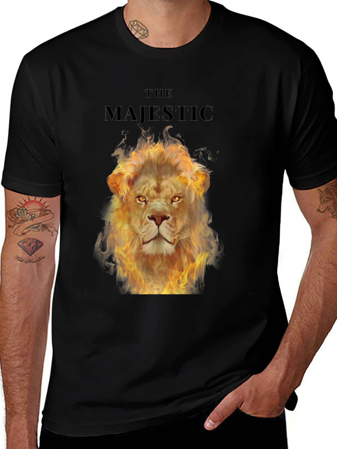Variant 16 of Majestic Fire Lion Graphic T-Shirt - Bold Black Tee