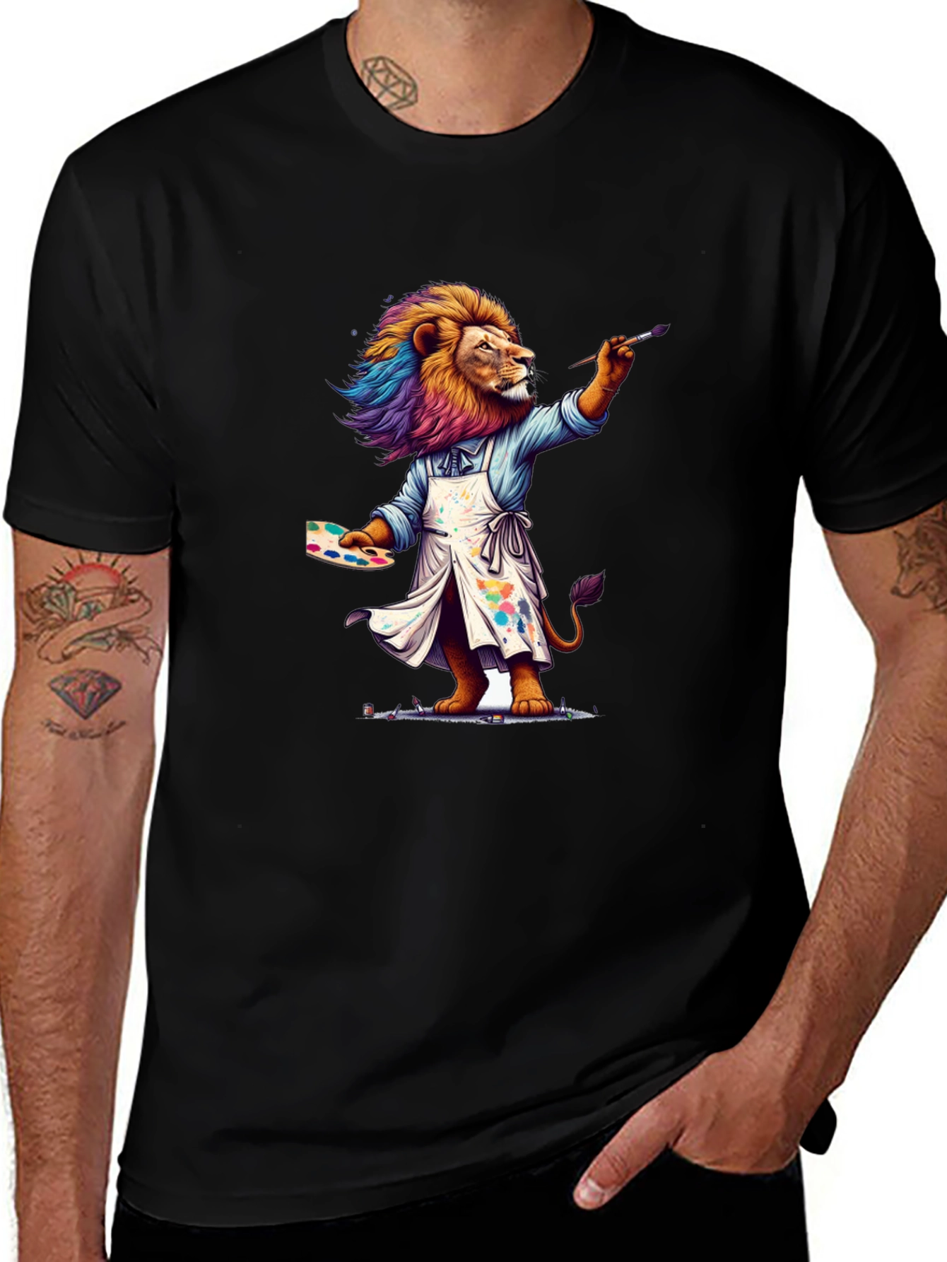 Variant 7 of Lion Artist Graphic Tee - Creative Design