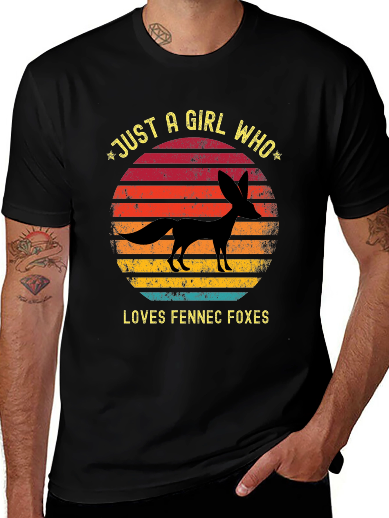 Variant 5 of Fennec Fox Lover Graphic Tee Retro Sunset Style