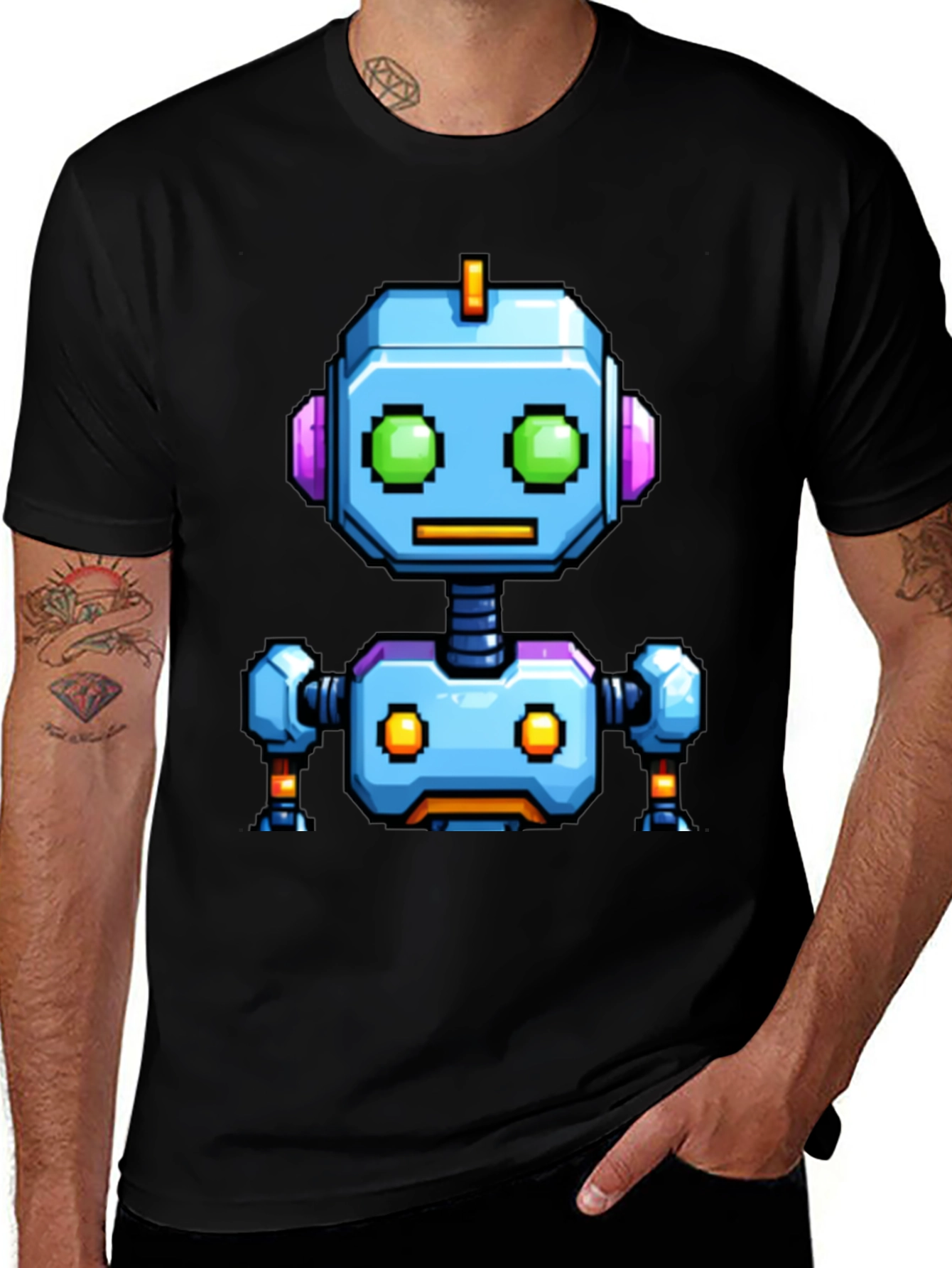 Variant 6 of Pixel Art Robot Graphic Tee - Black