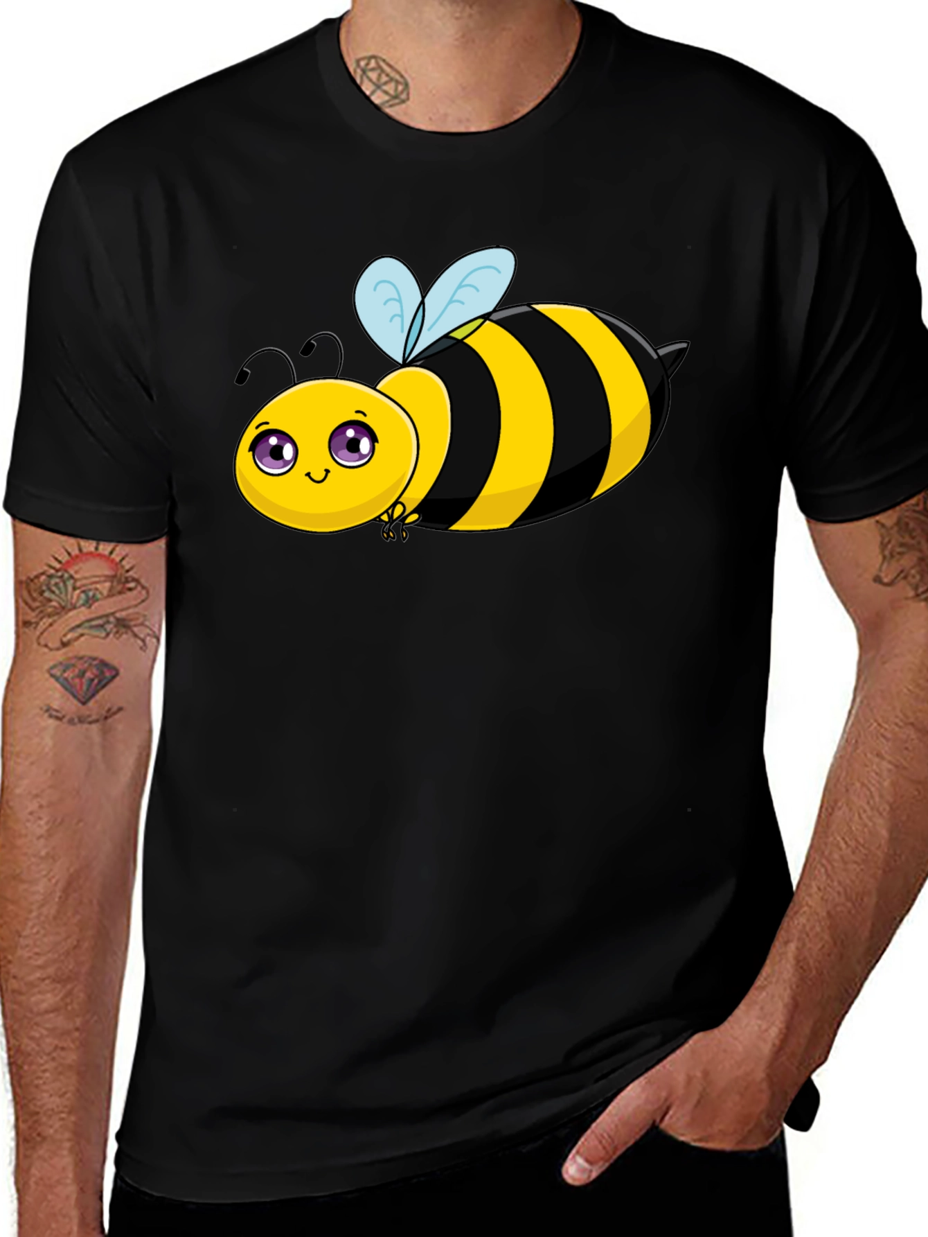 Variant 14 of Cute Bee Graphic Tee - Black Cotton T-Shirt