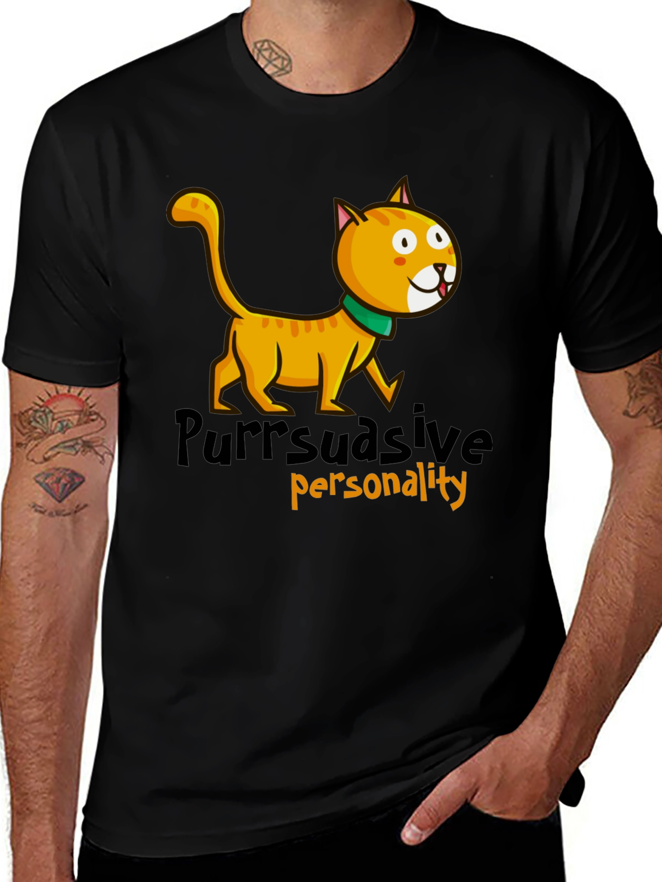 Variant 7 of Purrsuasive Personality Black T-Shirt