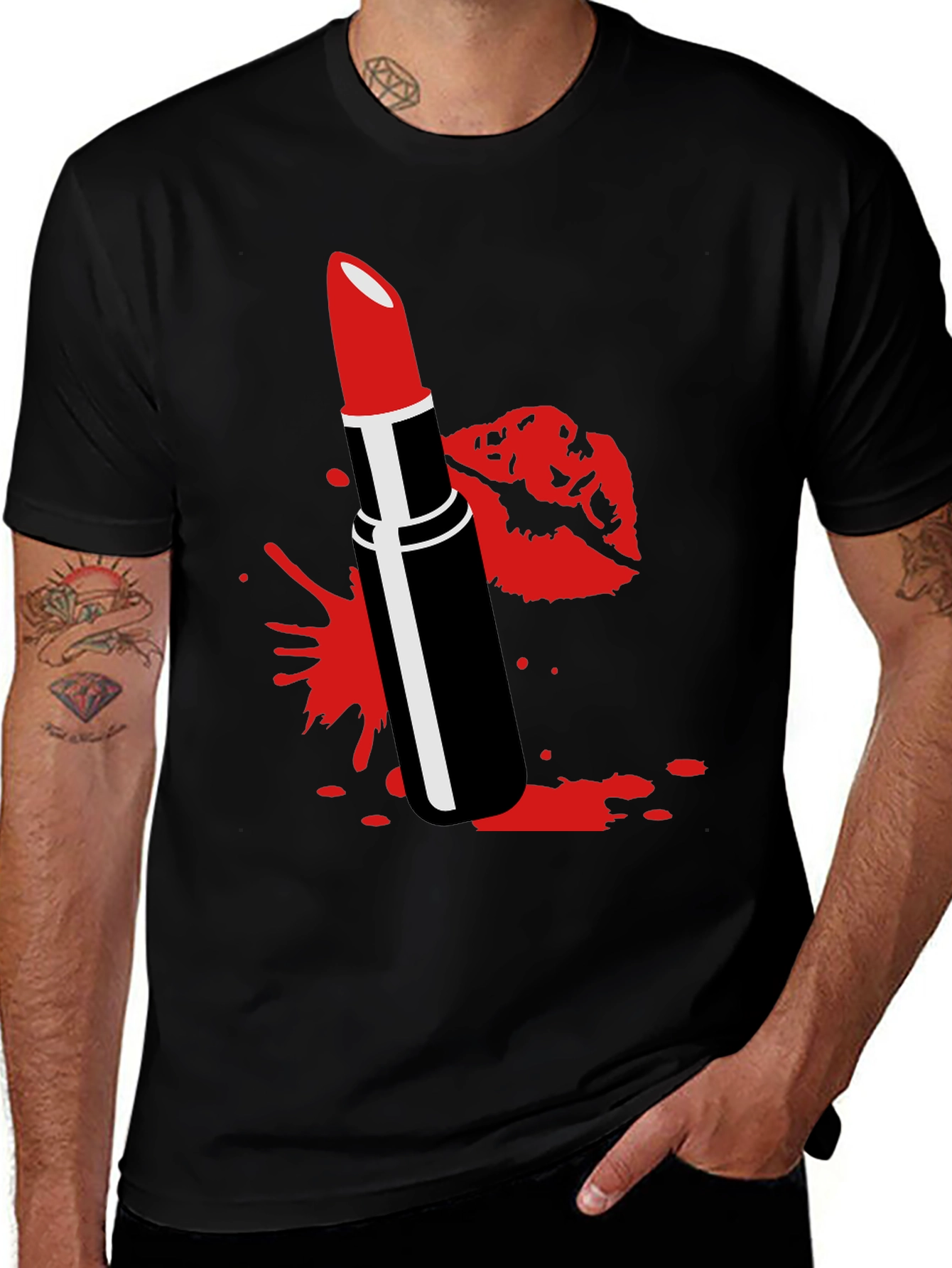 Red Lipstick Kiss Black Tee