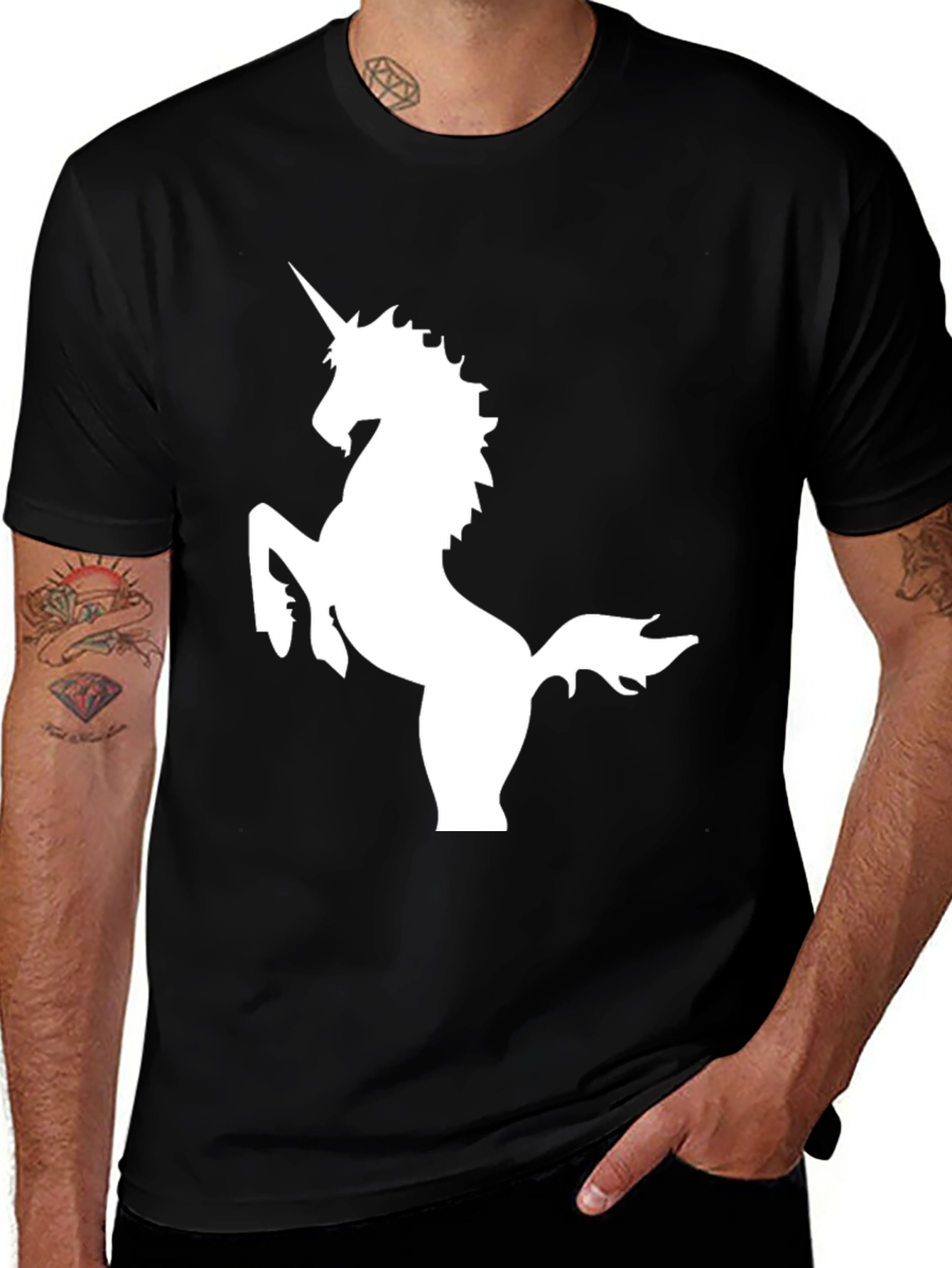 Variant 30 of Unicorn Graphic Tee - Black Cotton Blend Shirt