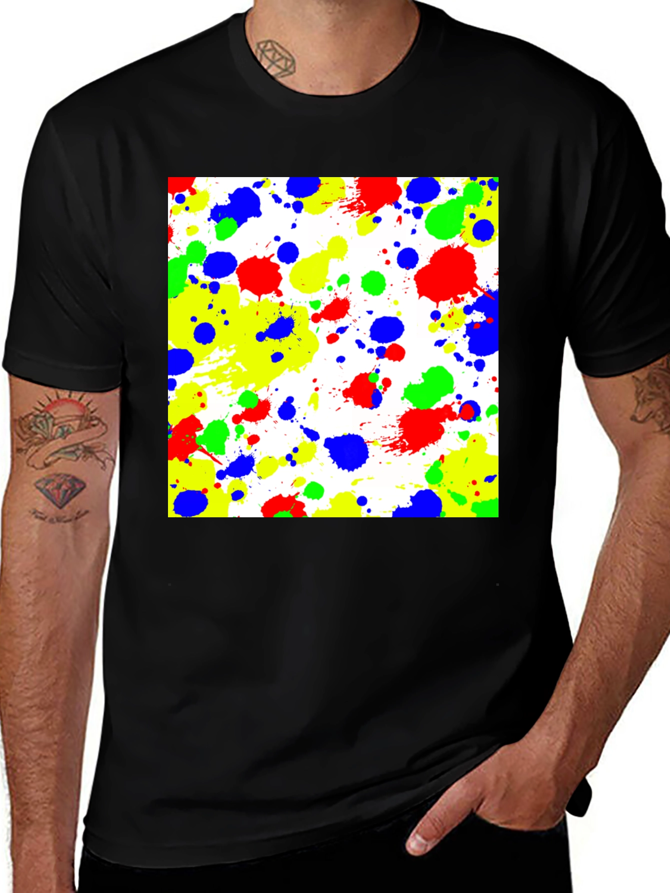 Variant 28 of Artistic Splatter Print Black T-Shirt