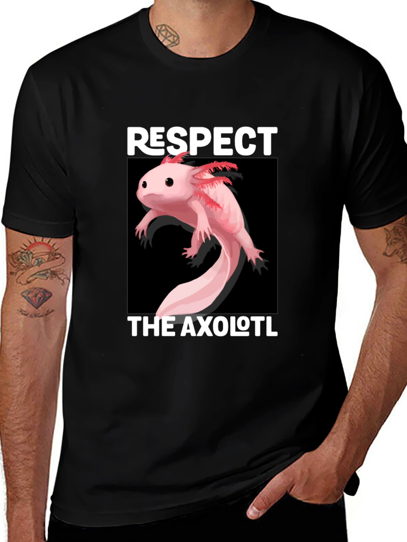 Variant 6 of Respect The Axolotl Graphic Tee - Black Cotton T-Shirt