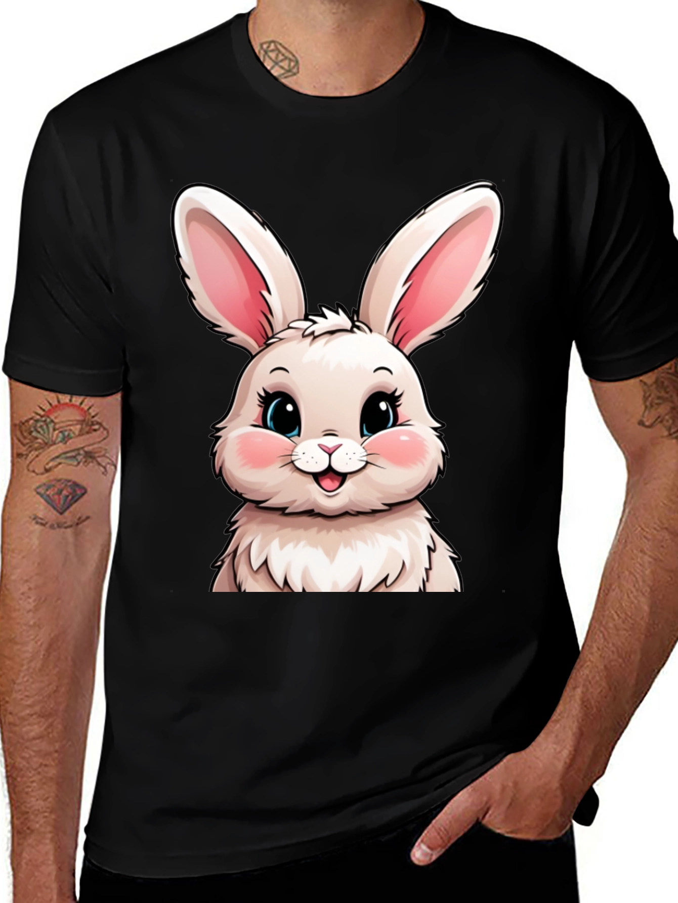 Variant 10 of Cute Bunny Graphic Tee - Soft Black Cotton