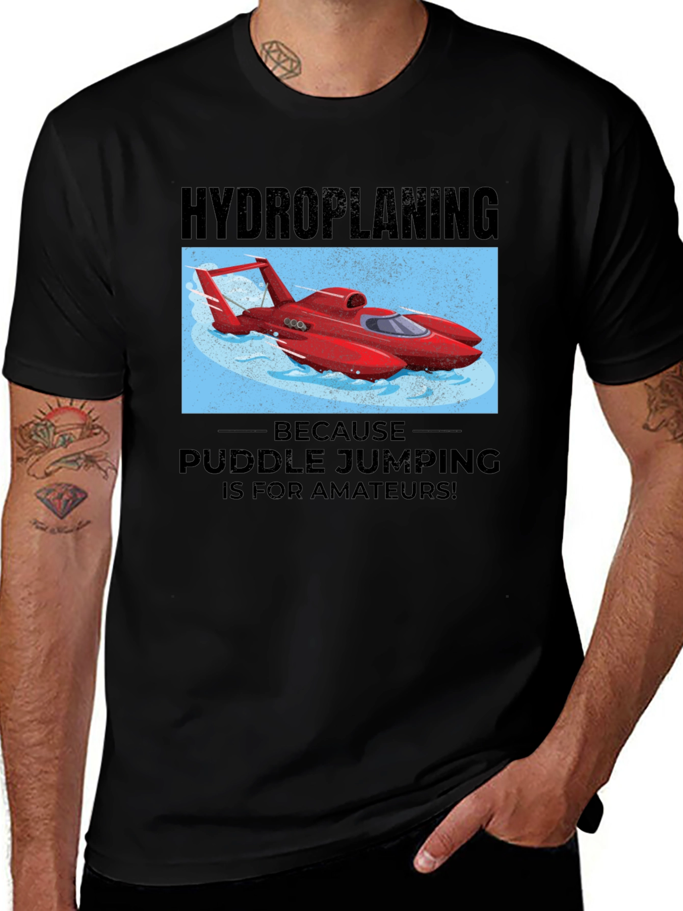 Variant 15 of Hydroplaning T-Shirt: Puddle Jumping for Amateurs!