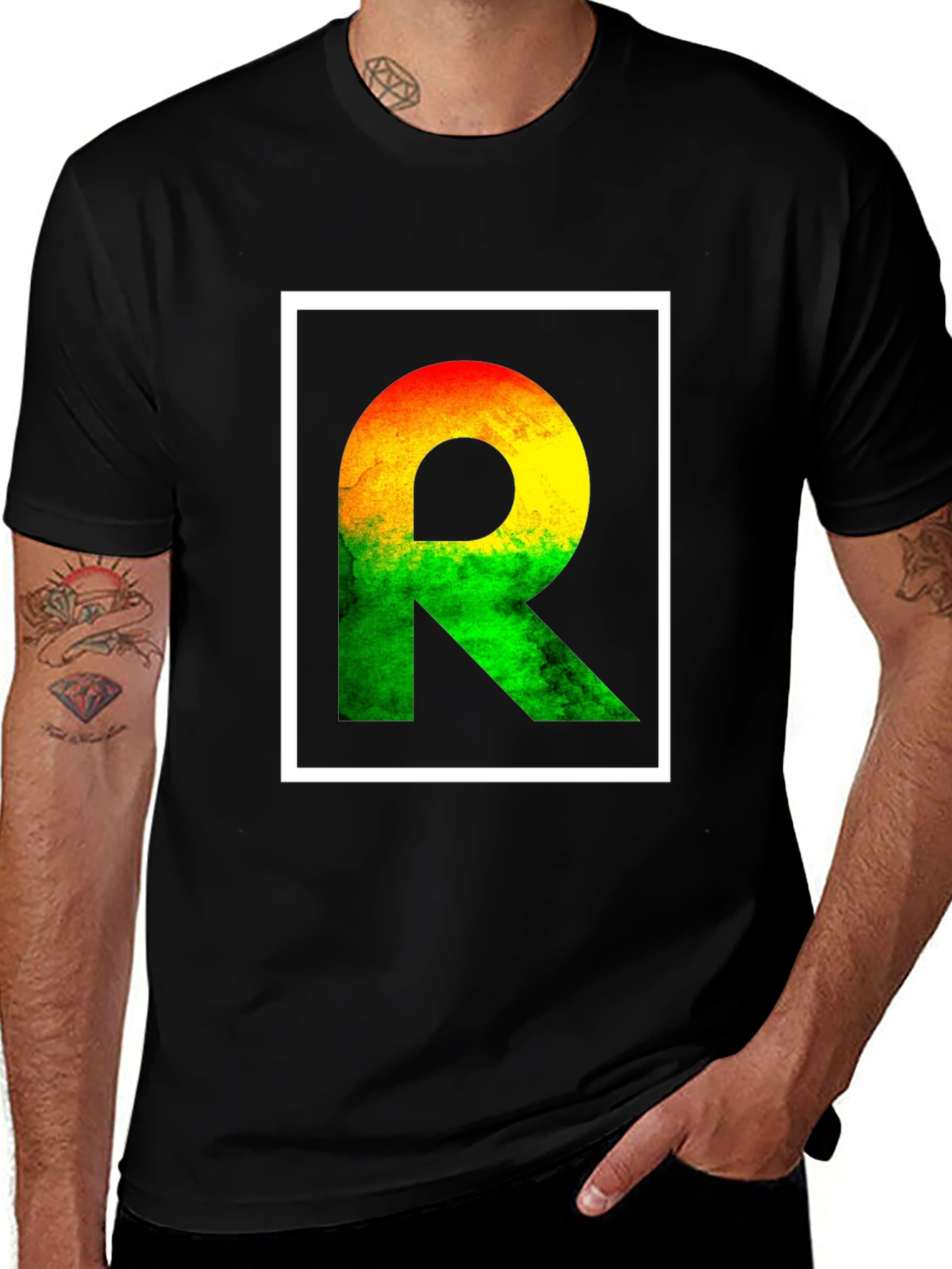 Variant 30 of Rasta R Letter T-Shirt - Reggae Style Graphic Tee