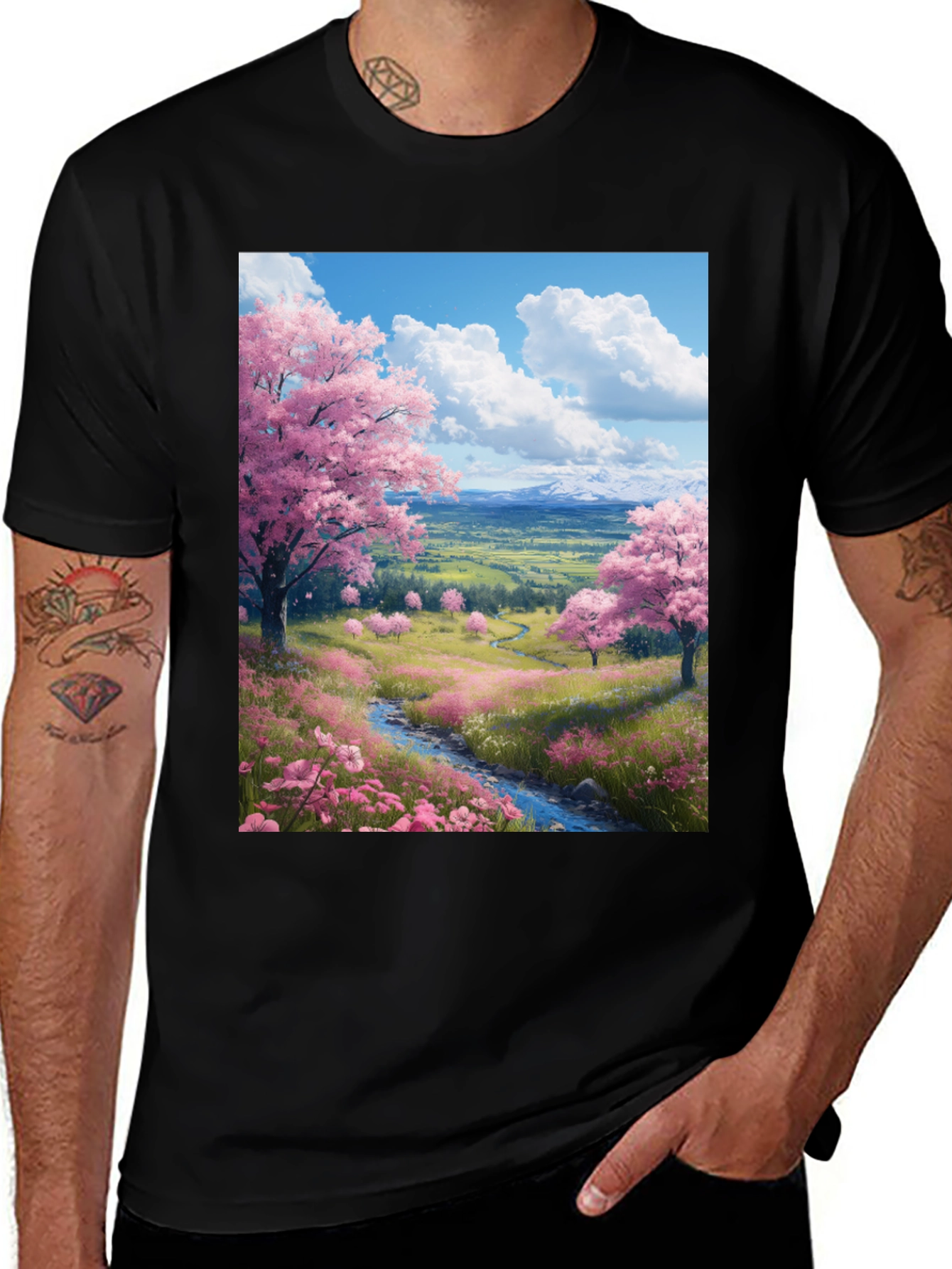 Cherry Blossom Scenery Graphic Tee