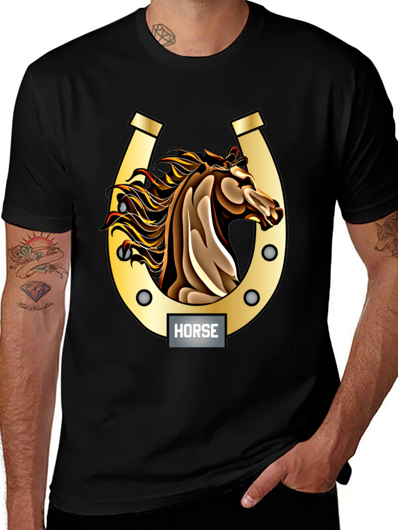 Variant 28 of Horse & Horseshoe Graphic Tee - Equestrian Style