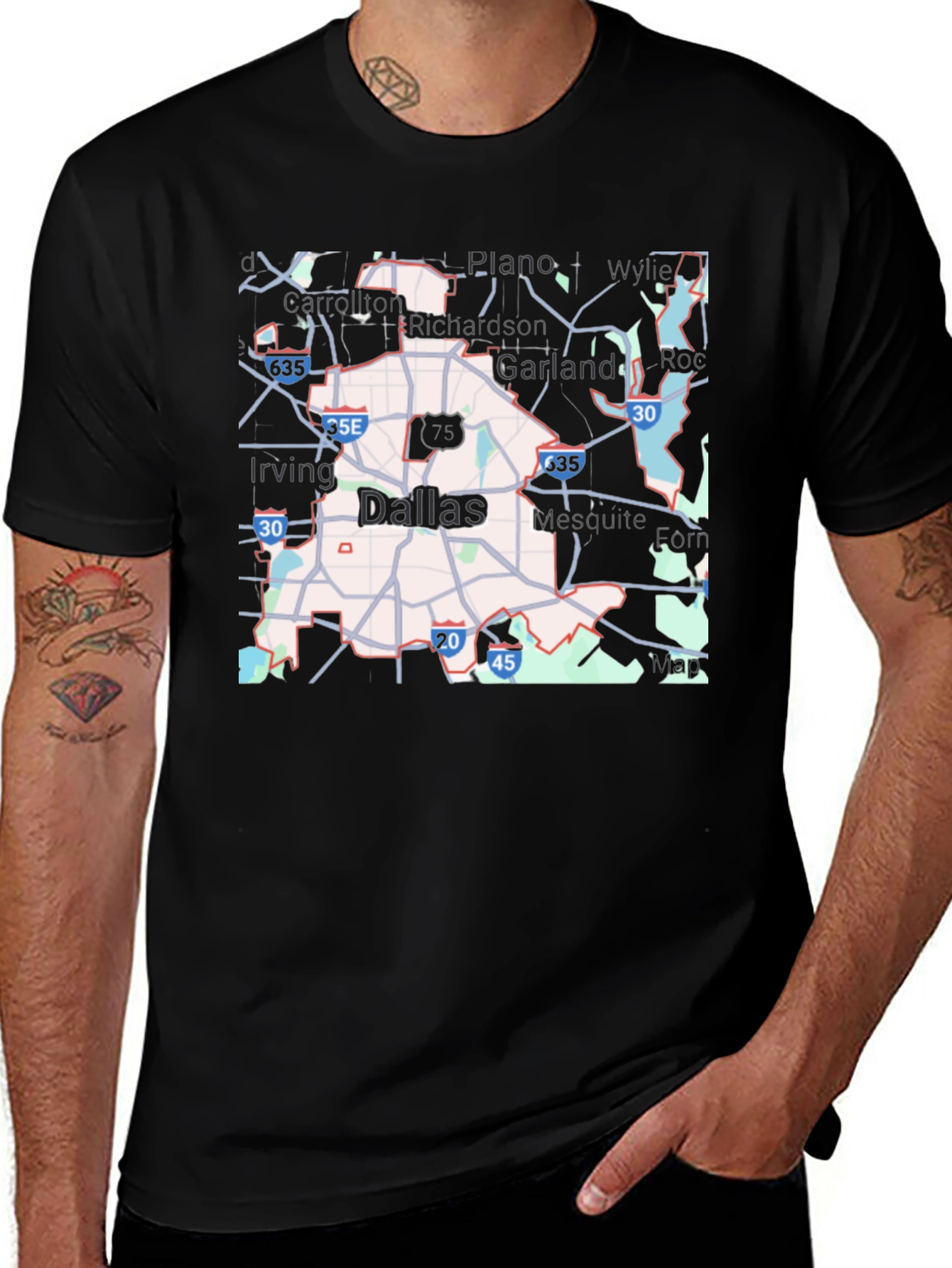 Dallas Map T-Shirt - City Roads & Highways