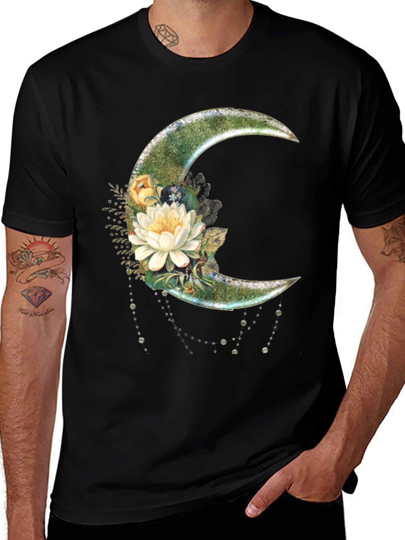 Variant 28 of Floral Moon Graphic T-Shirt - Stylish Crescent Design