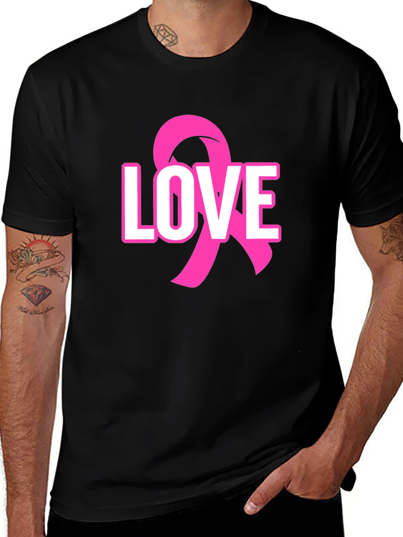 Variant 29 of Love Breast Cancer Awareness Ribbon Black T-Shirt