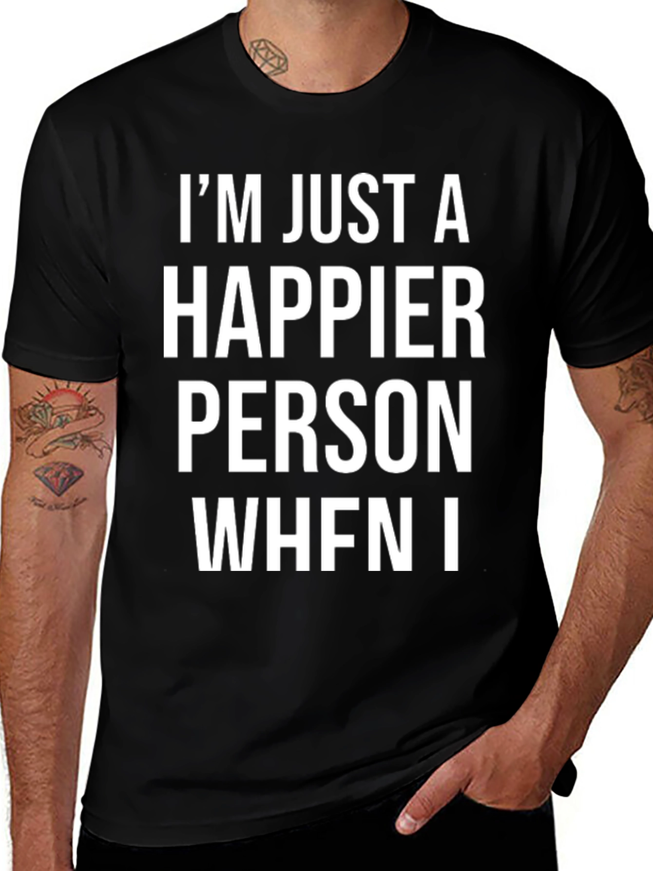 Variant 9 of Happier Person Graphic Tee - Black Cotton T-Shirt