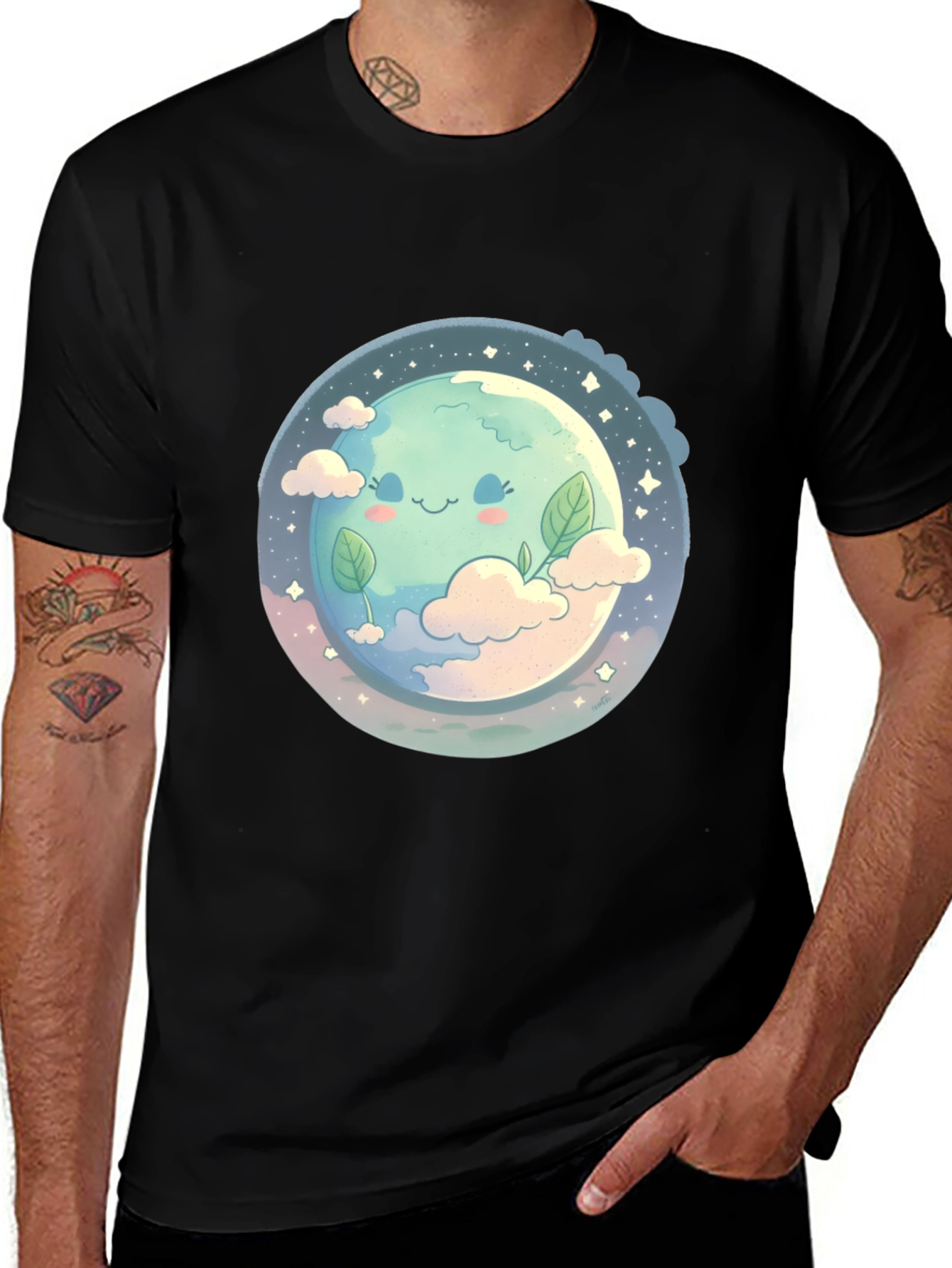 Variant 25 of Cute Earth Graphic Black T-Shirt