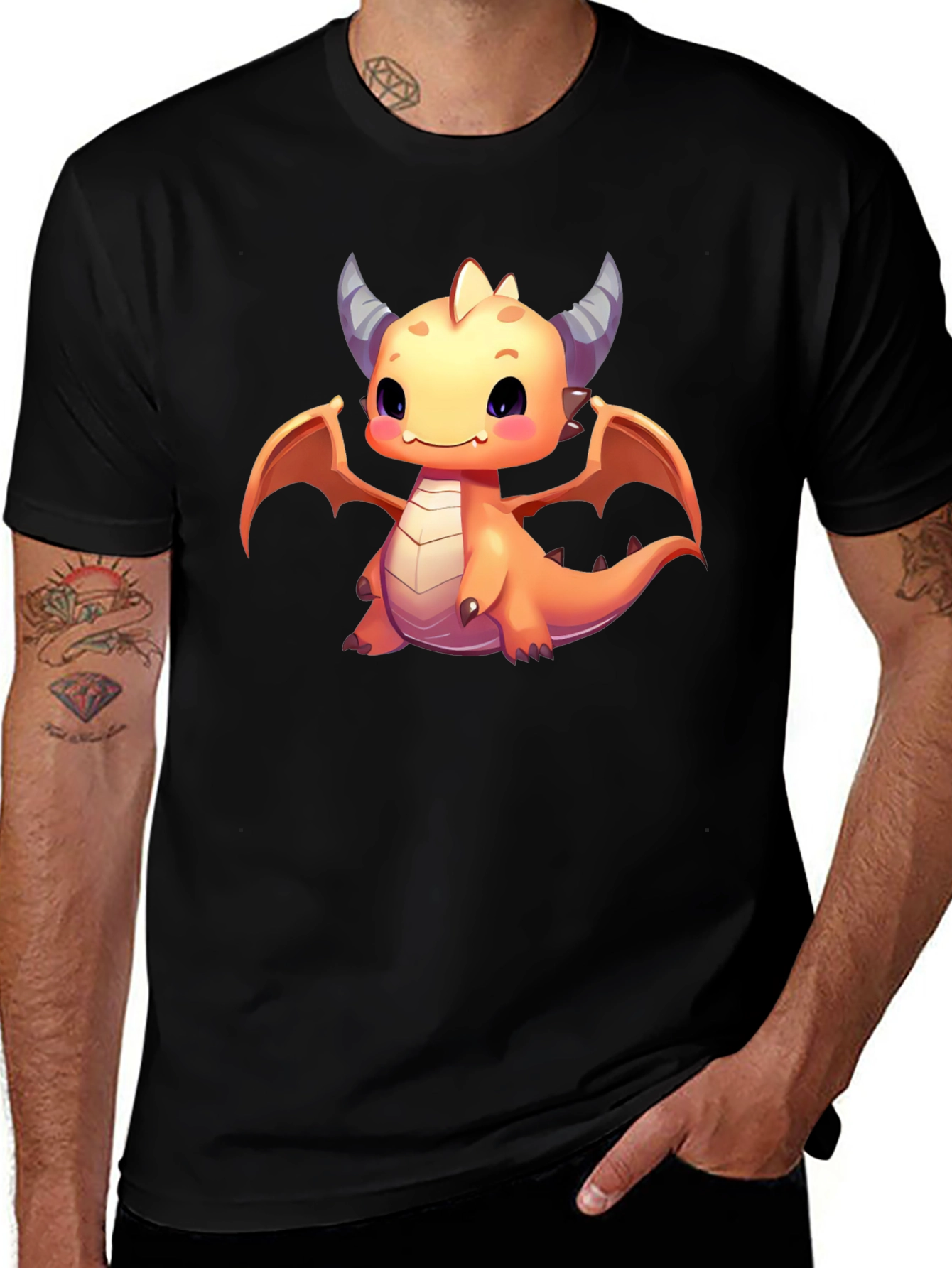 Variant 8 of Cute Dragon Graphic T-Shirt - Black