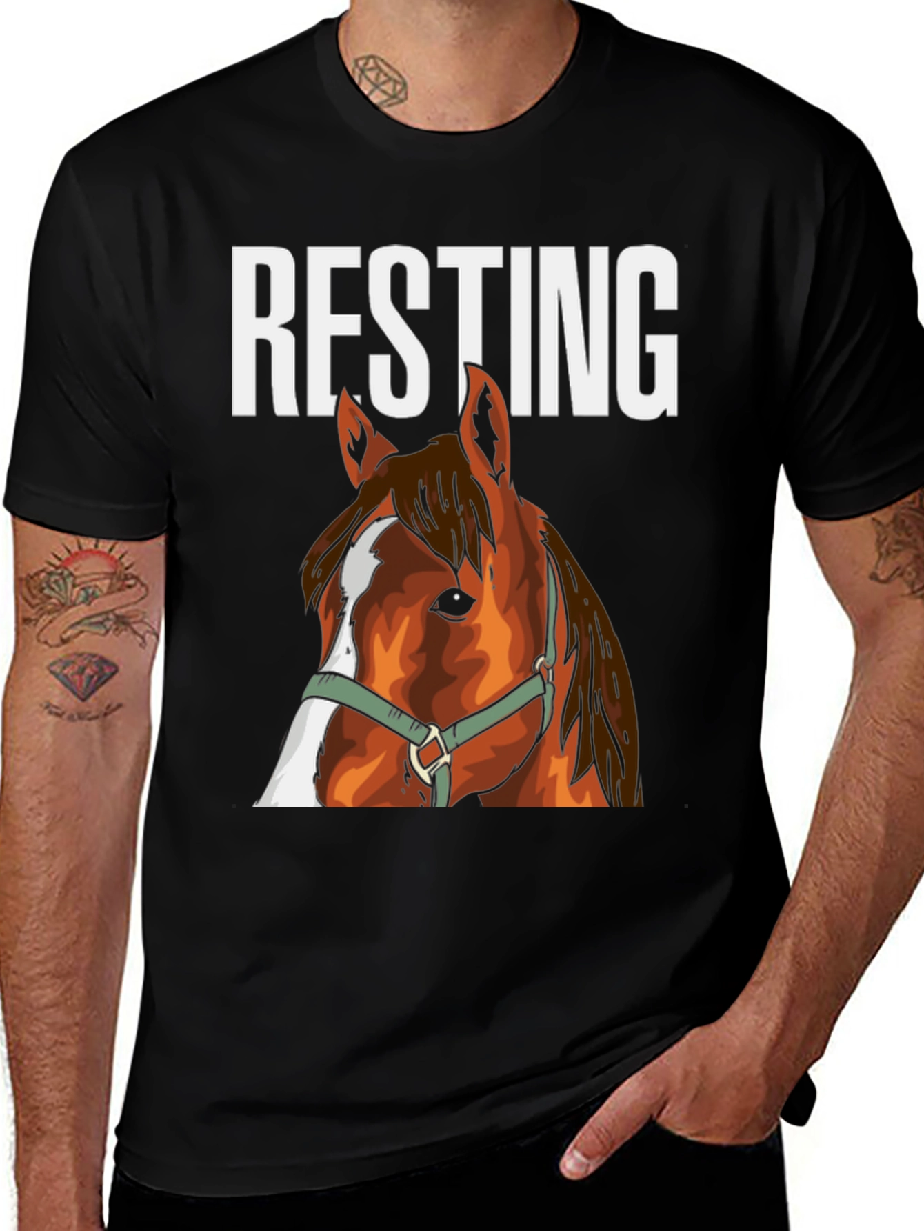 Black Resting Horse Face Graphic Tee main image