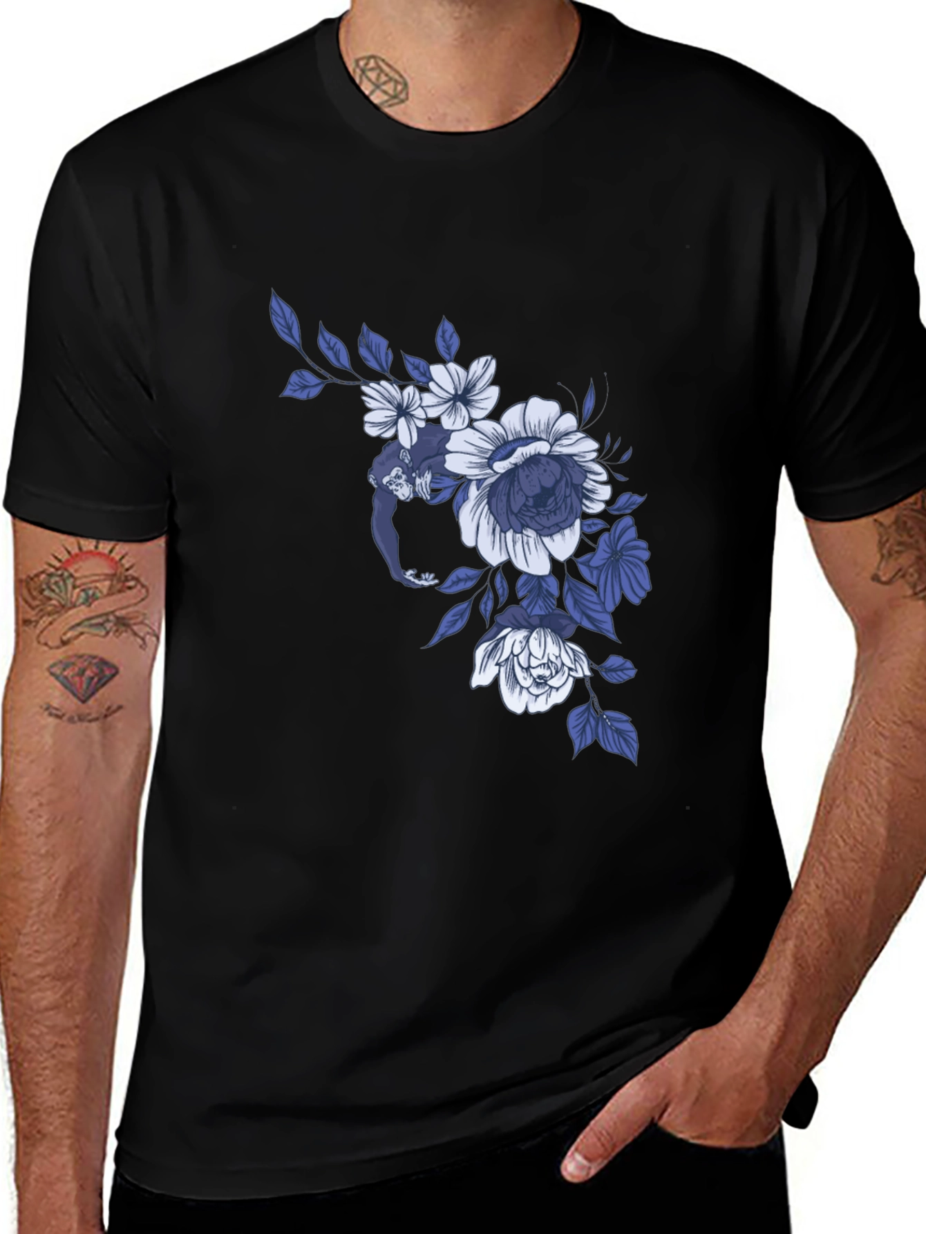 Variant 4 of Floral Monkey Graphic Tee - Modern Casual Style