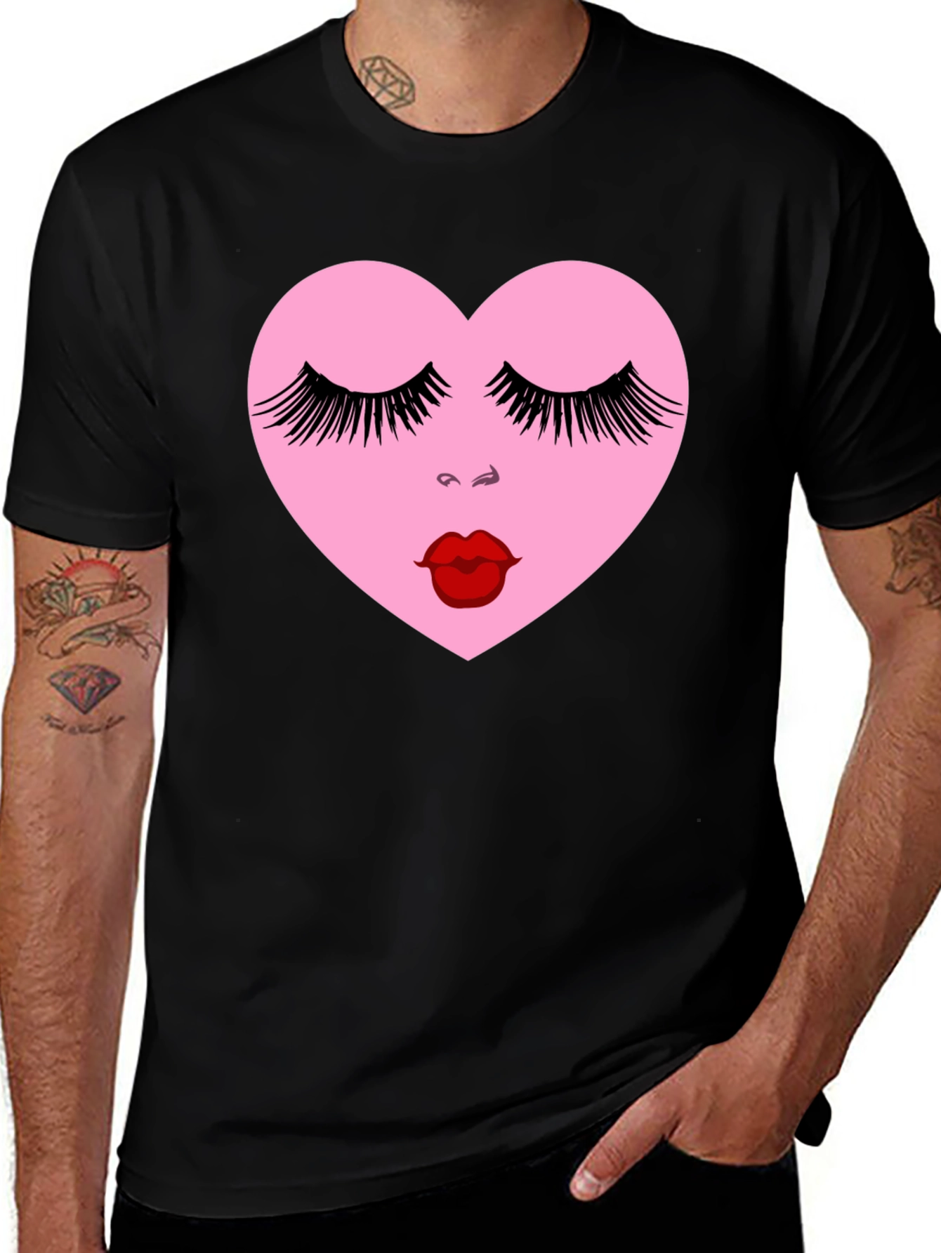 Heart Face Graphic Black T-Shirt