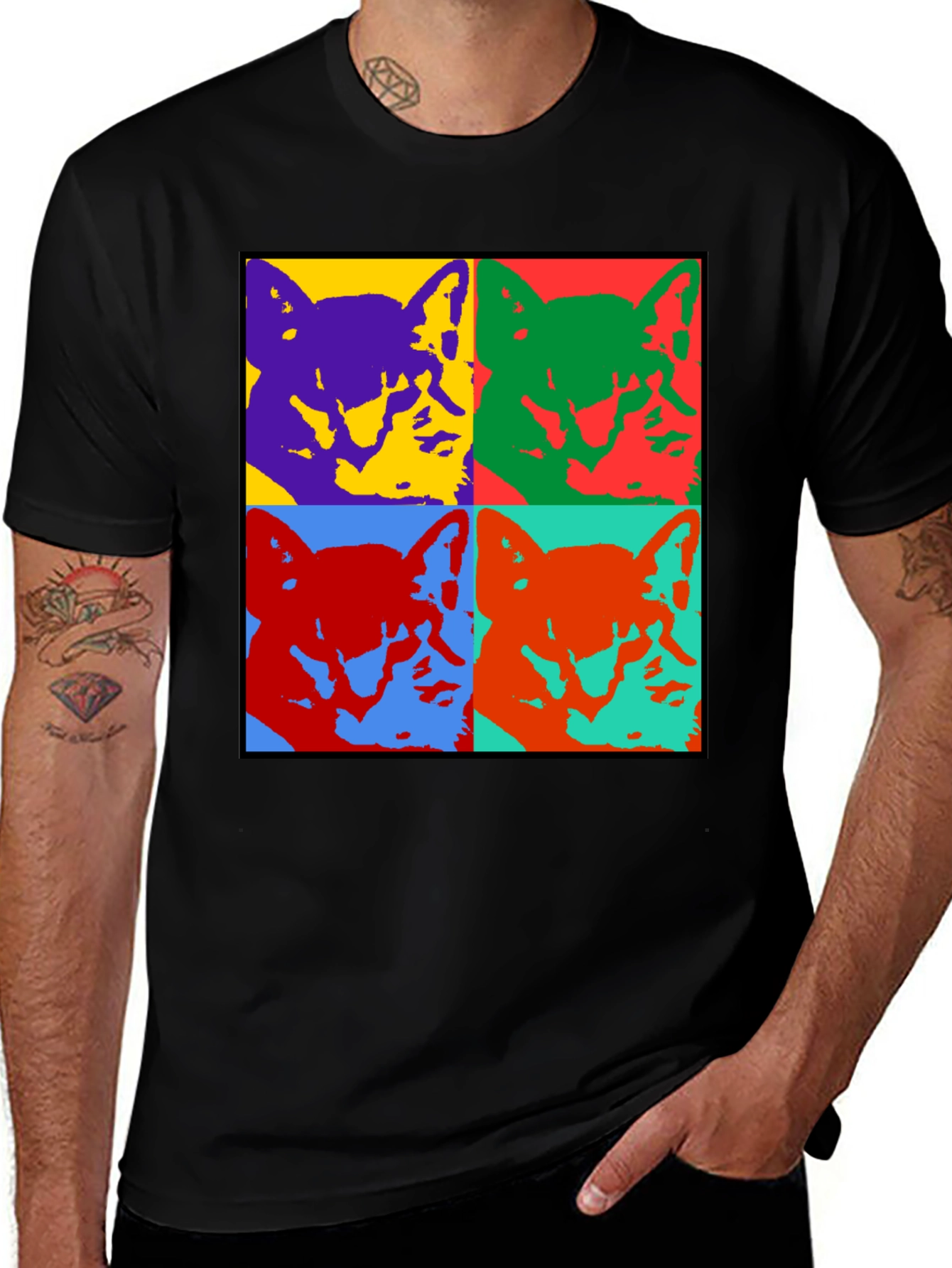 Pop Art Dog Graphic Print Tee - Stylish Canine Art Shirt