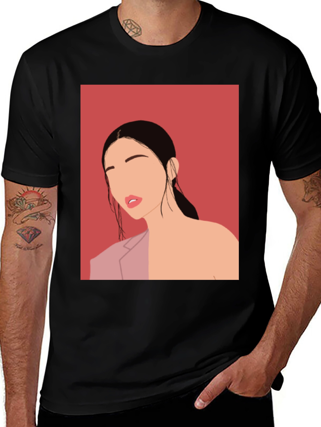 Variant 27 of Abstract Woman Graphic Tee - Stylish Black T-Shirt
