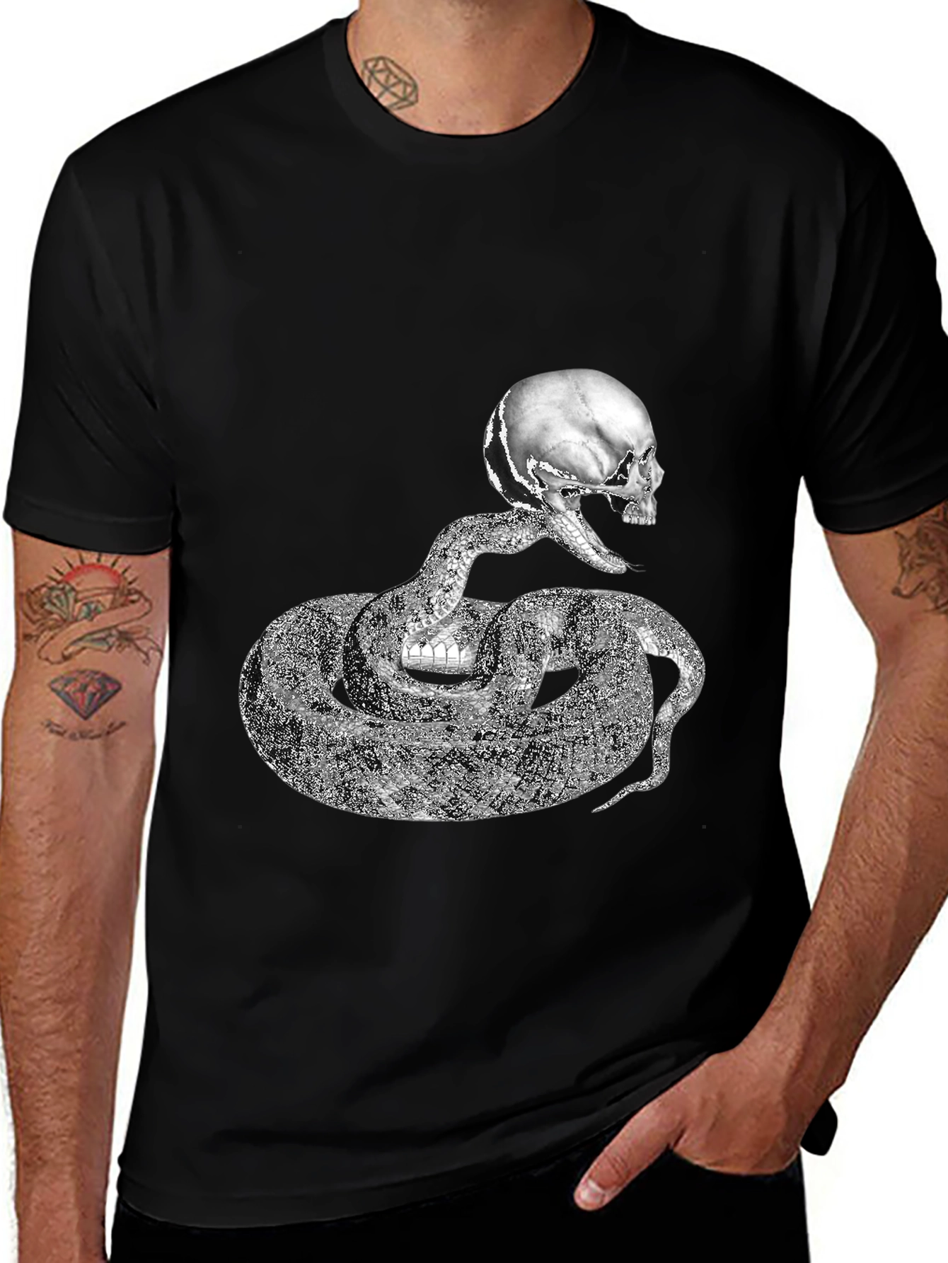 Variant 2 of Skull Snake Graphic T-Shirt - Men's Black Tee