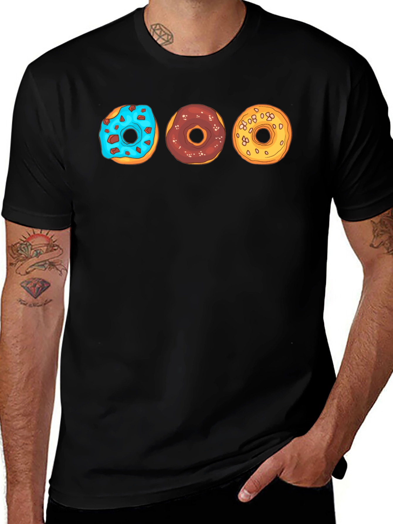 Variant 23 of Donut Trio Graphic Tee - Soft Black Cotton T-Shirt
