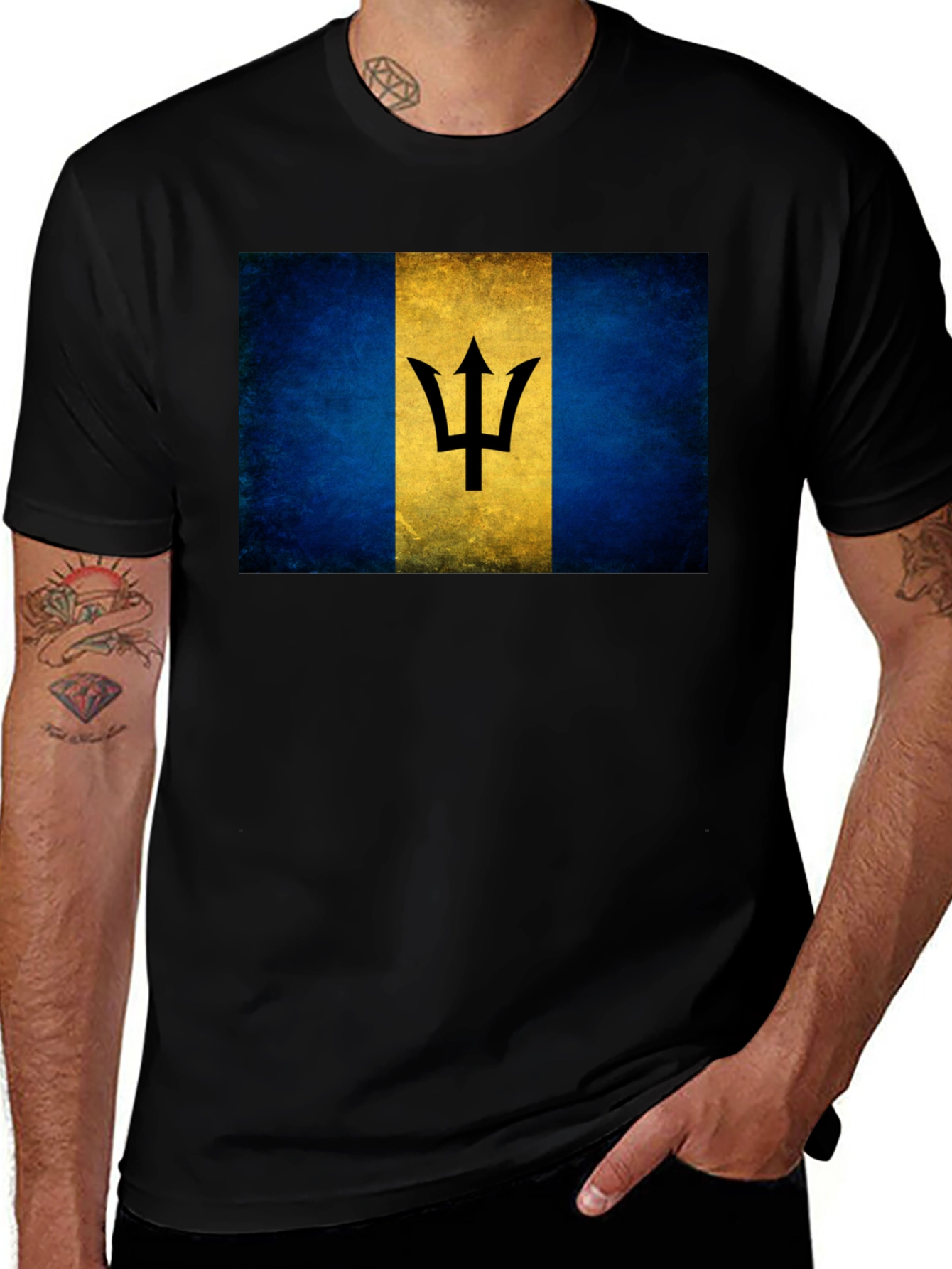 Variant 15 of Barbados Flag Graphic Tee - Black T-Shirt
