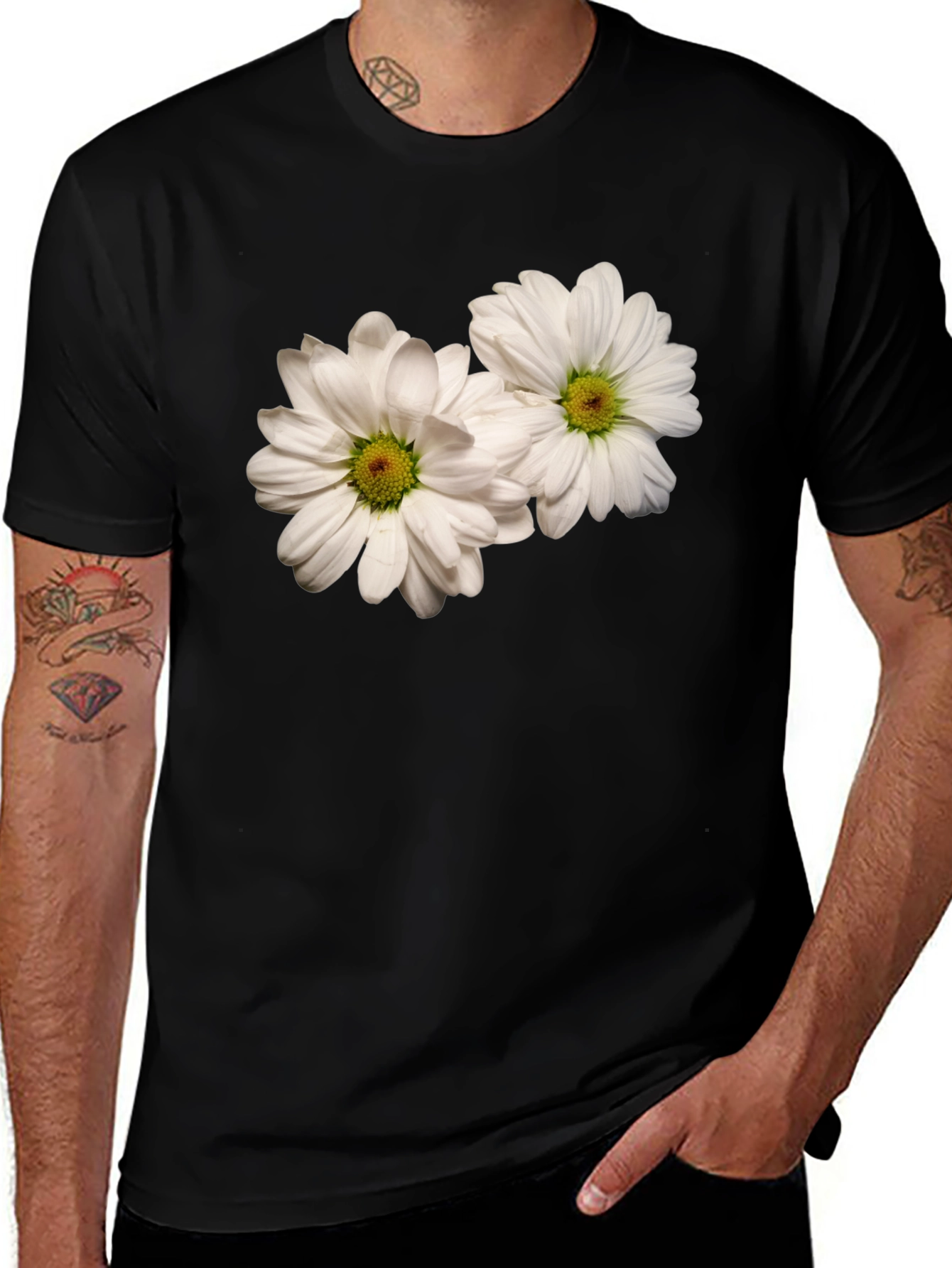 Variant 13 of Black T-Shirt with Daisy Flower Design