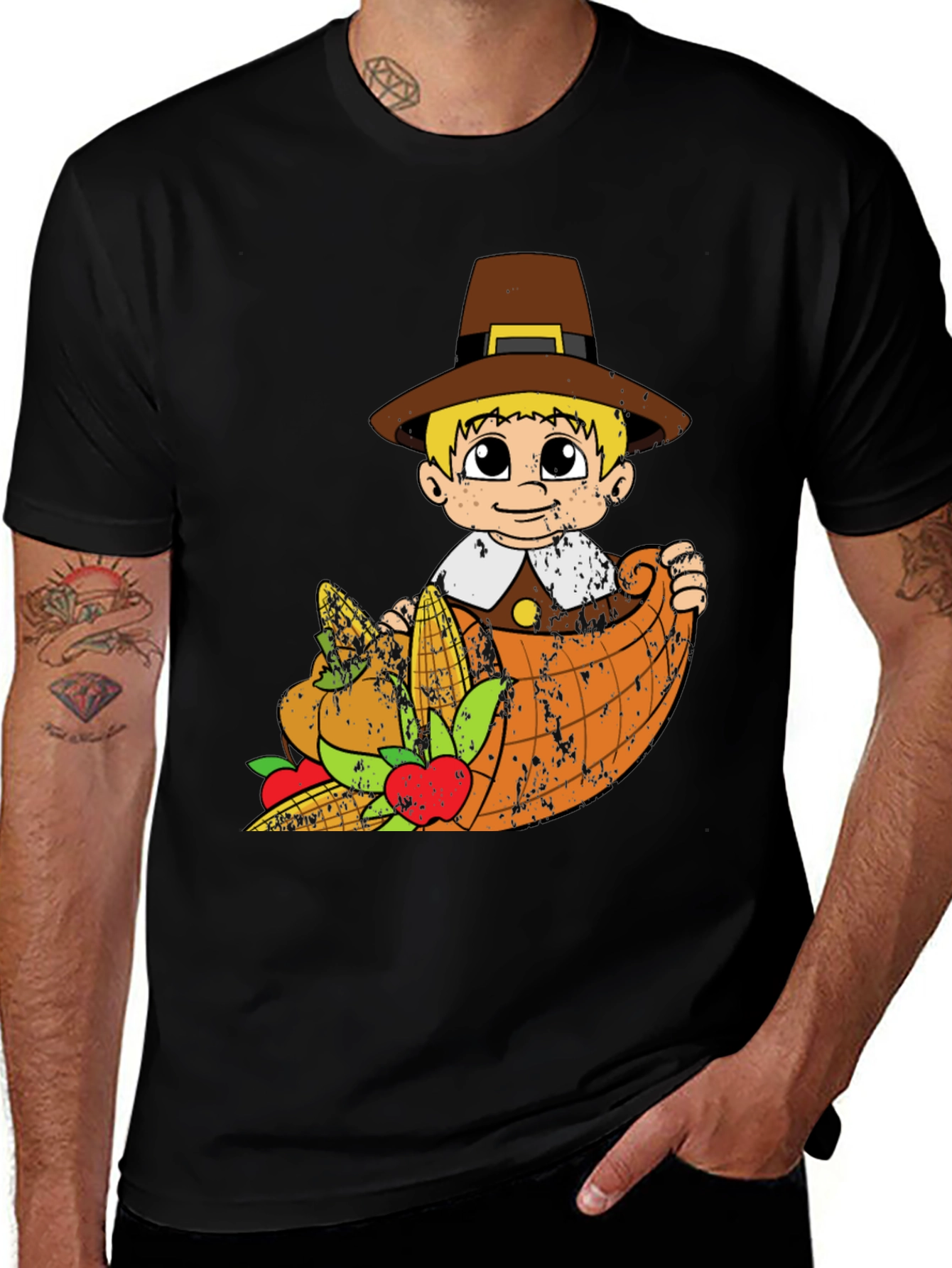 Thanksgiving Pilgrim Boy Cornucopia T-Shirt