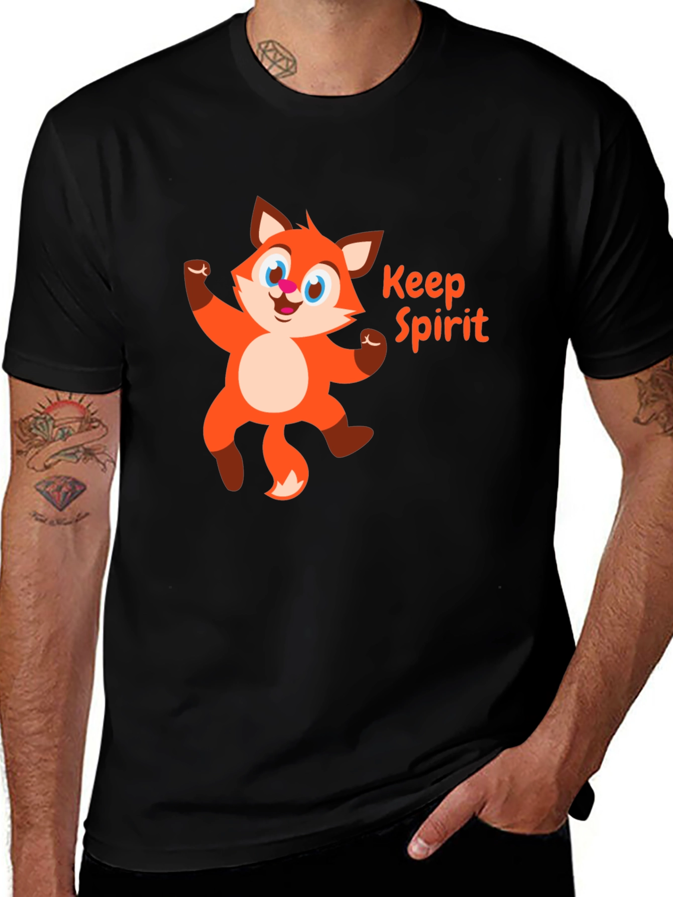 Variant 25 of Keep Spirit Fox Cartoon Black T-Shirt