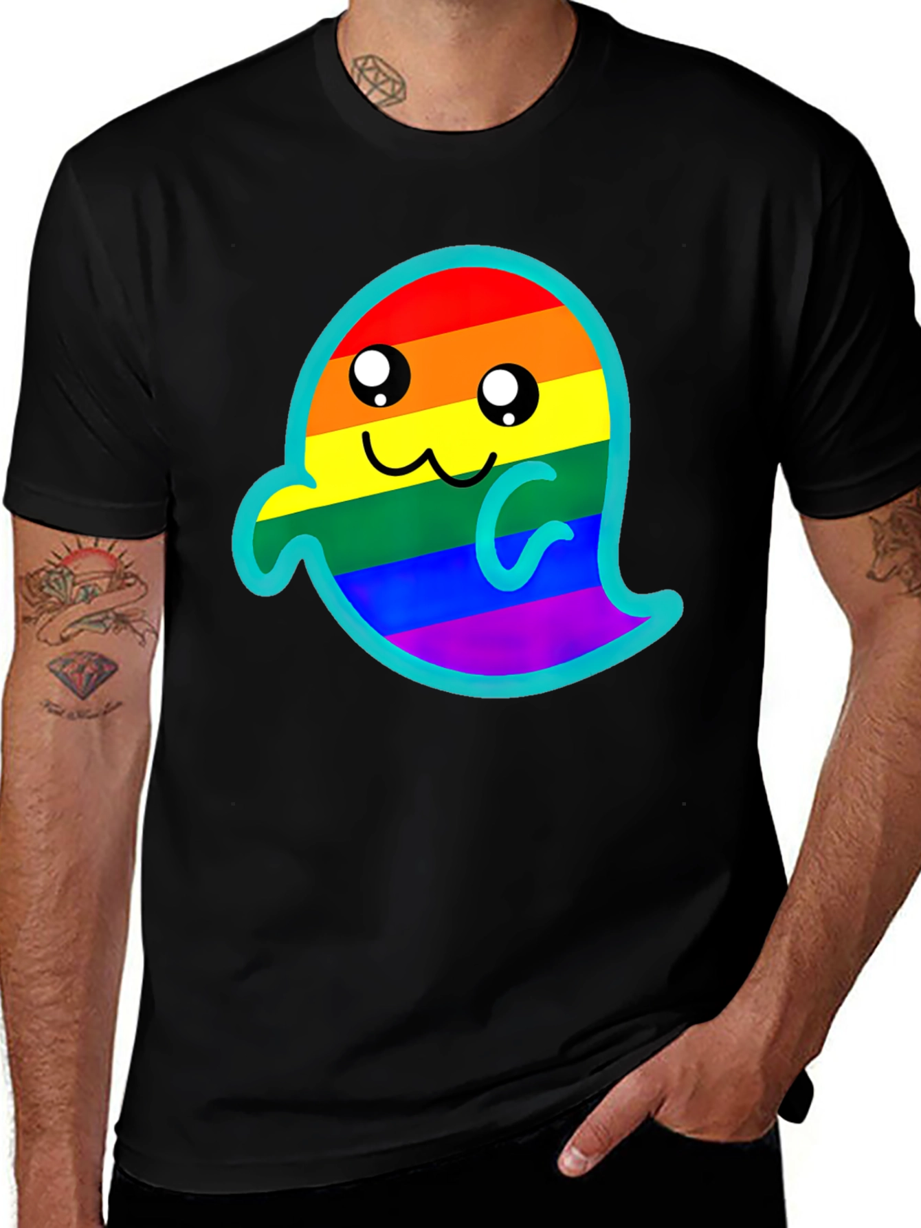 Variant 2 of Rainbow Ghost Graphic Tee - Soft Cotton Blend