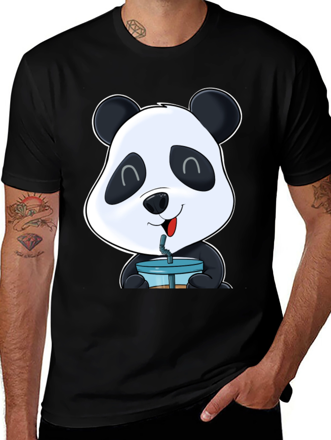 Variant 4 of Cute Panda Boba T-Shirt - Casual Black Tee
