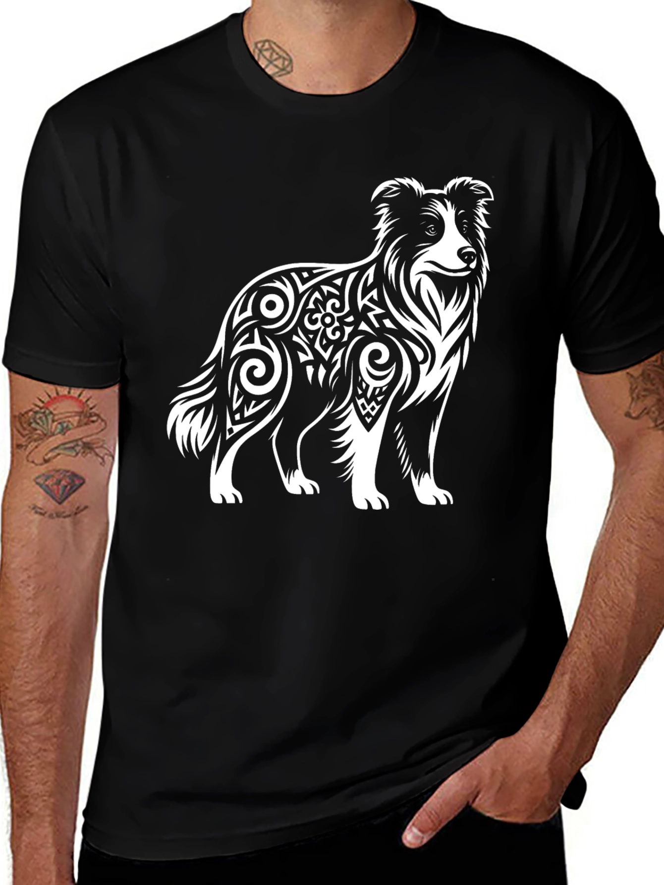 Border Collie Tribal Art Men's T-Shirt