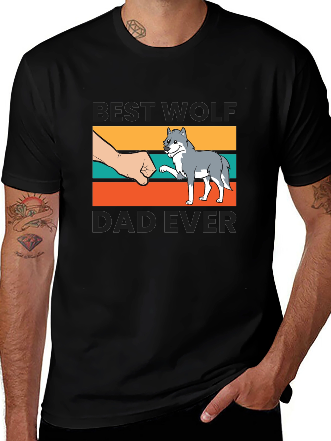 Variant 15 of Best Wolf Dad Ever T-Shirt - Black, Graphic Tee