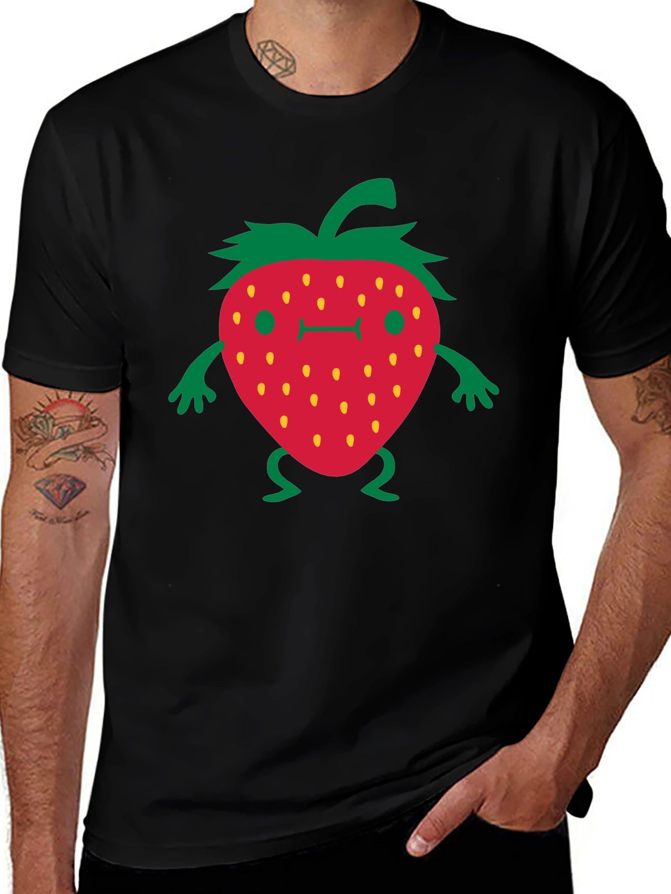 Variant 11 of Funny Strawberry Cartoon Black T-Shirt