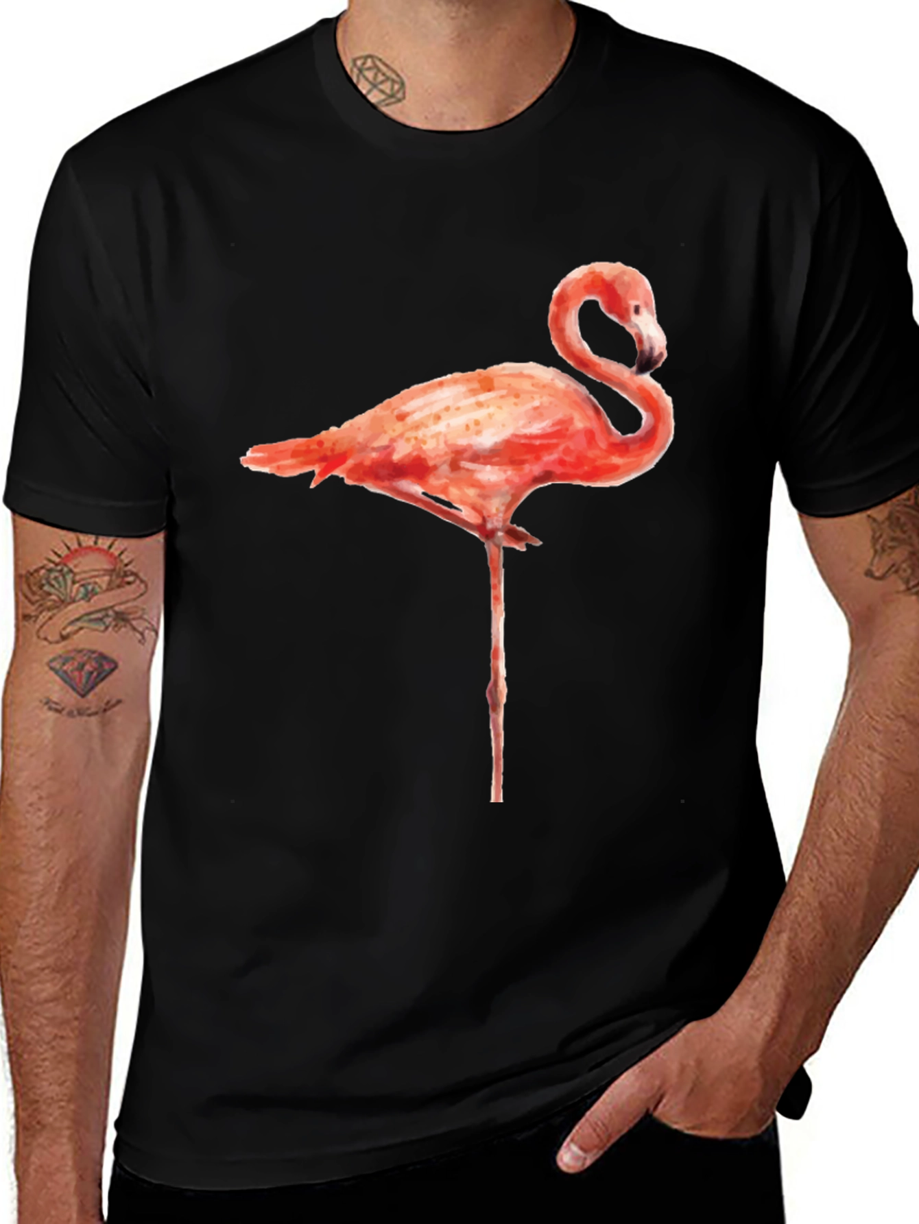 Variant 7 of Flamingo Graphic Tee - Black Cotton T-Shirt