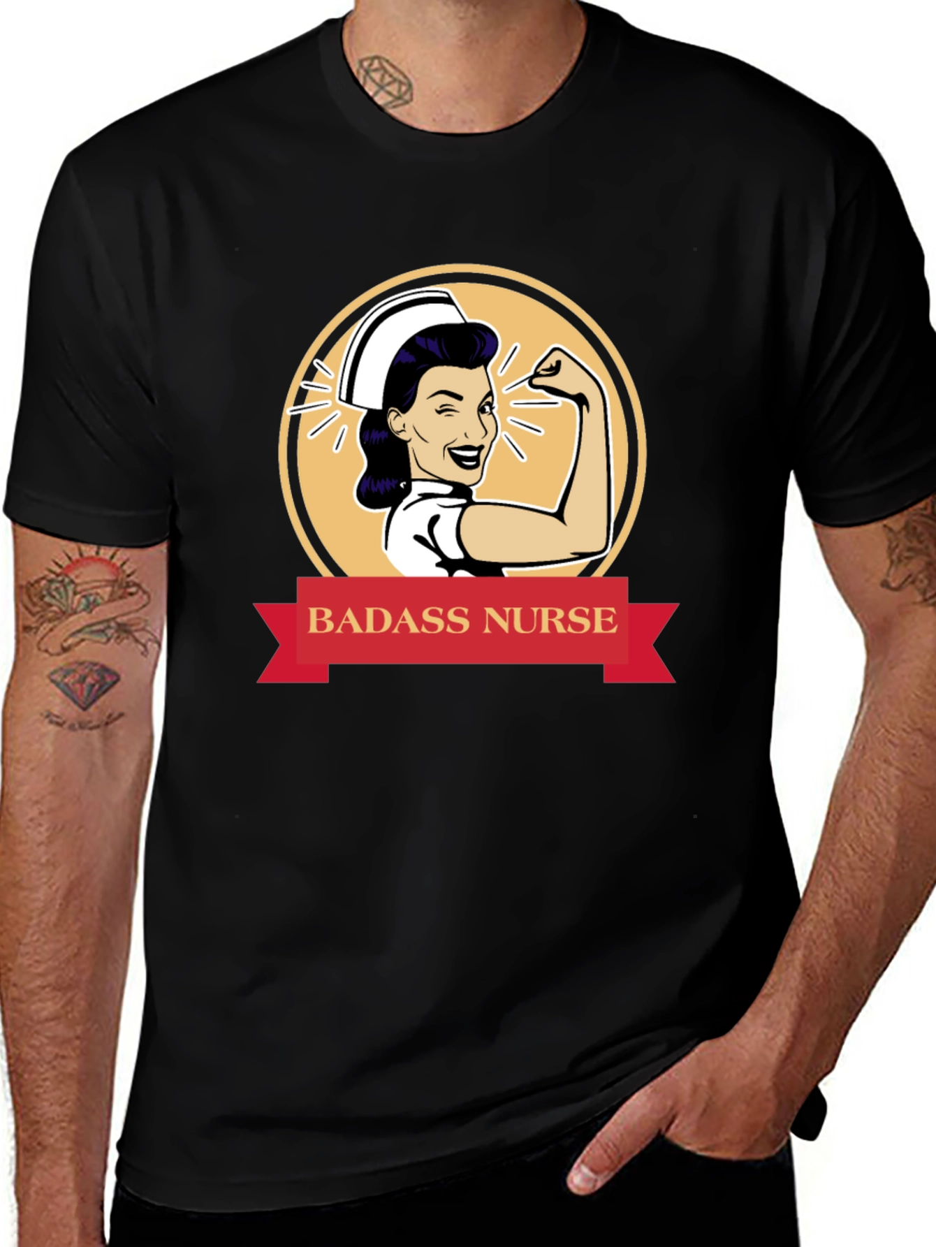 Variant 20 of Badass Nurse Graphic T-Shirt - Black