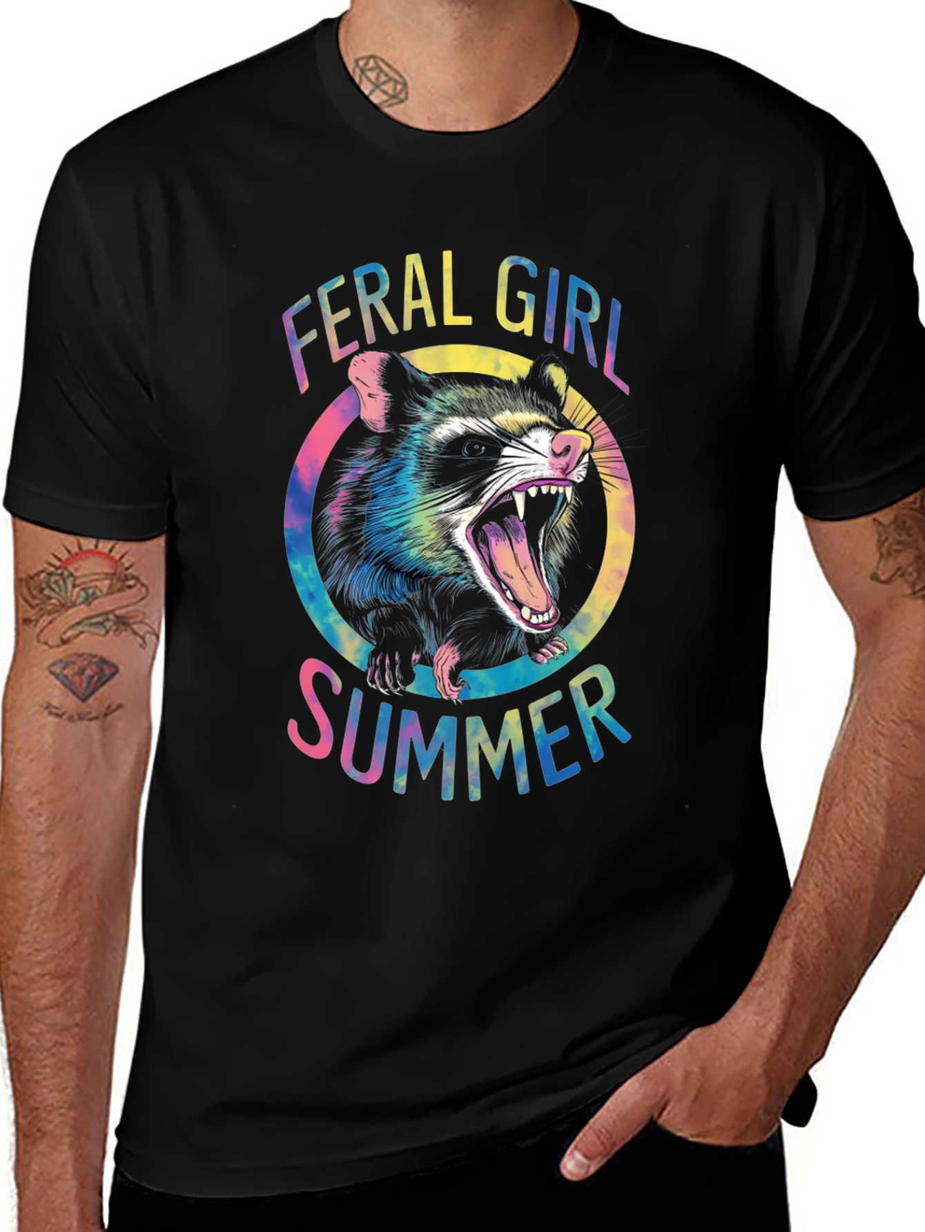 Variant 2 of Feral Girl Summer Graphic Tee - Trendy Opossum Design