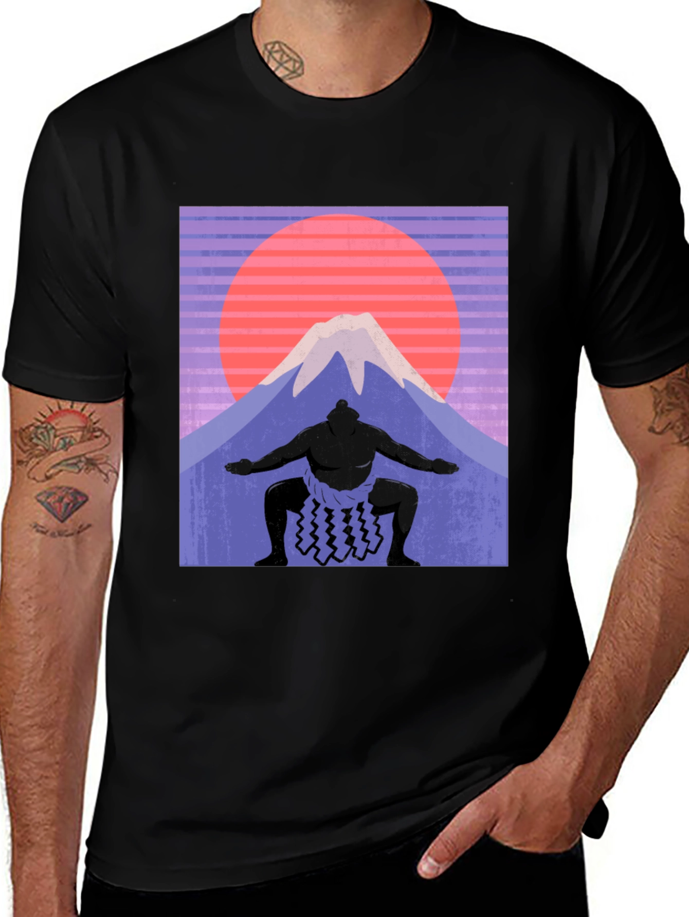 Variant 7 of Sumo Wrestler & Mount Fuji T-Shirt - Retro Japan Style