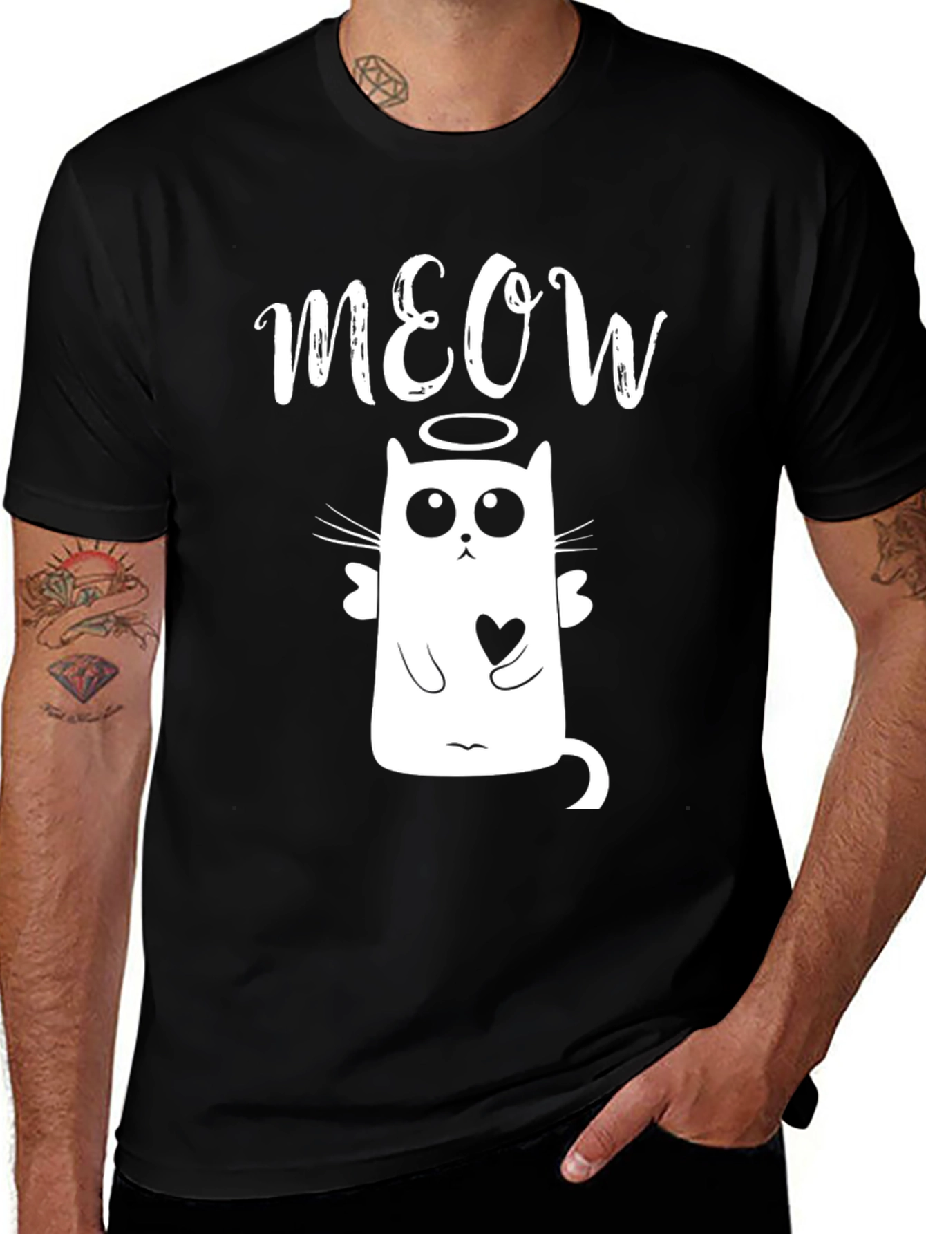 Variant 13 of Meow Angel Cat Black T-Shirt