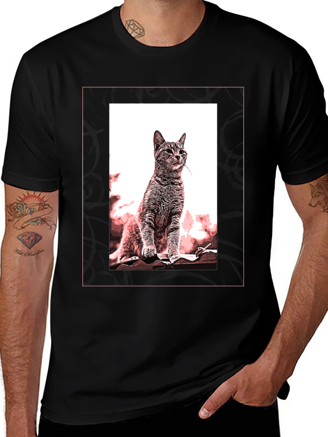 Variant 26 of Cat Art Graphic Black T-Shirt