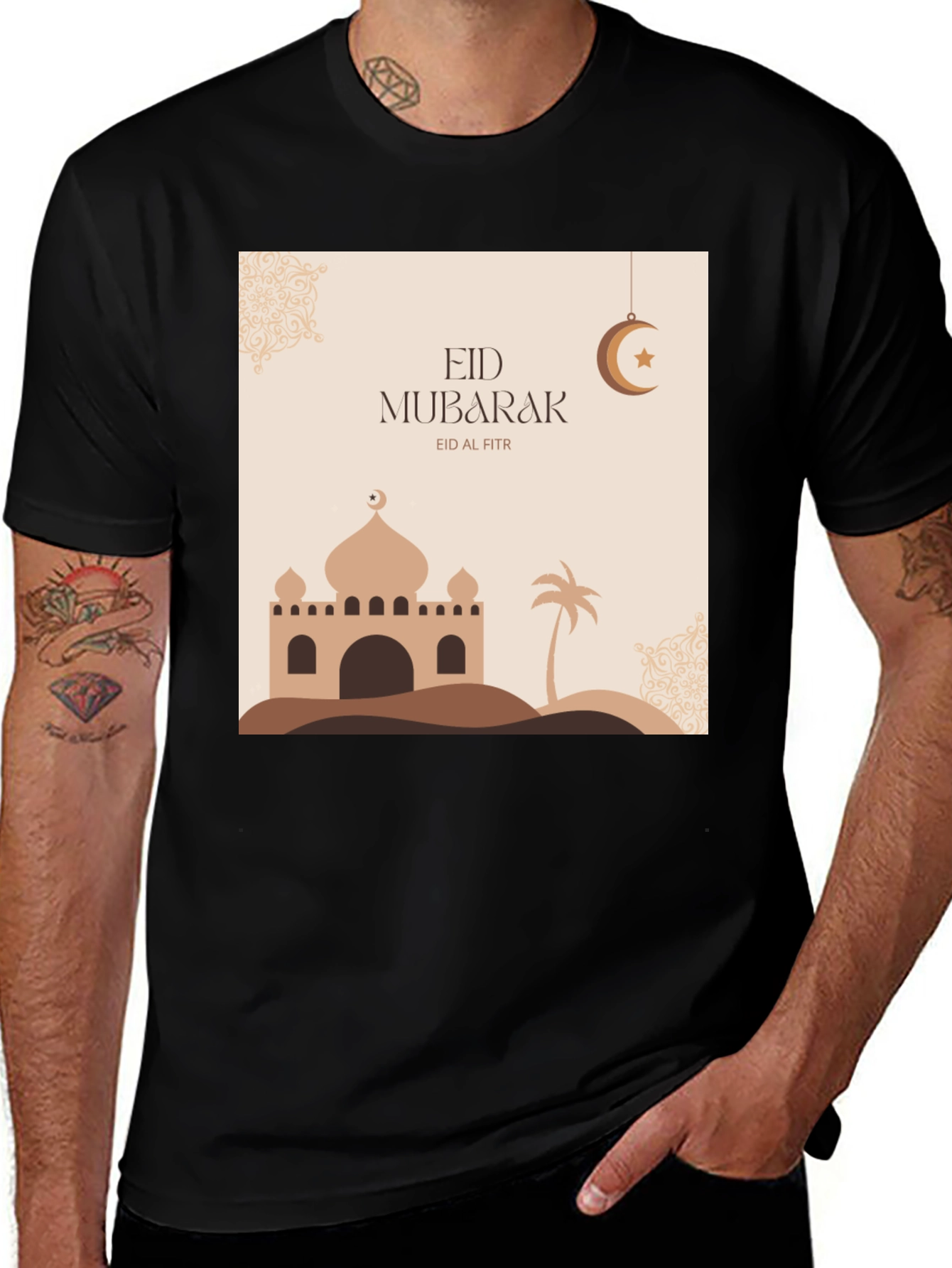 Eid Mubarak Graphic Tee - Black Casual T-Shirt