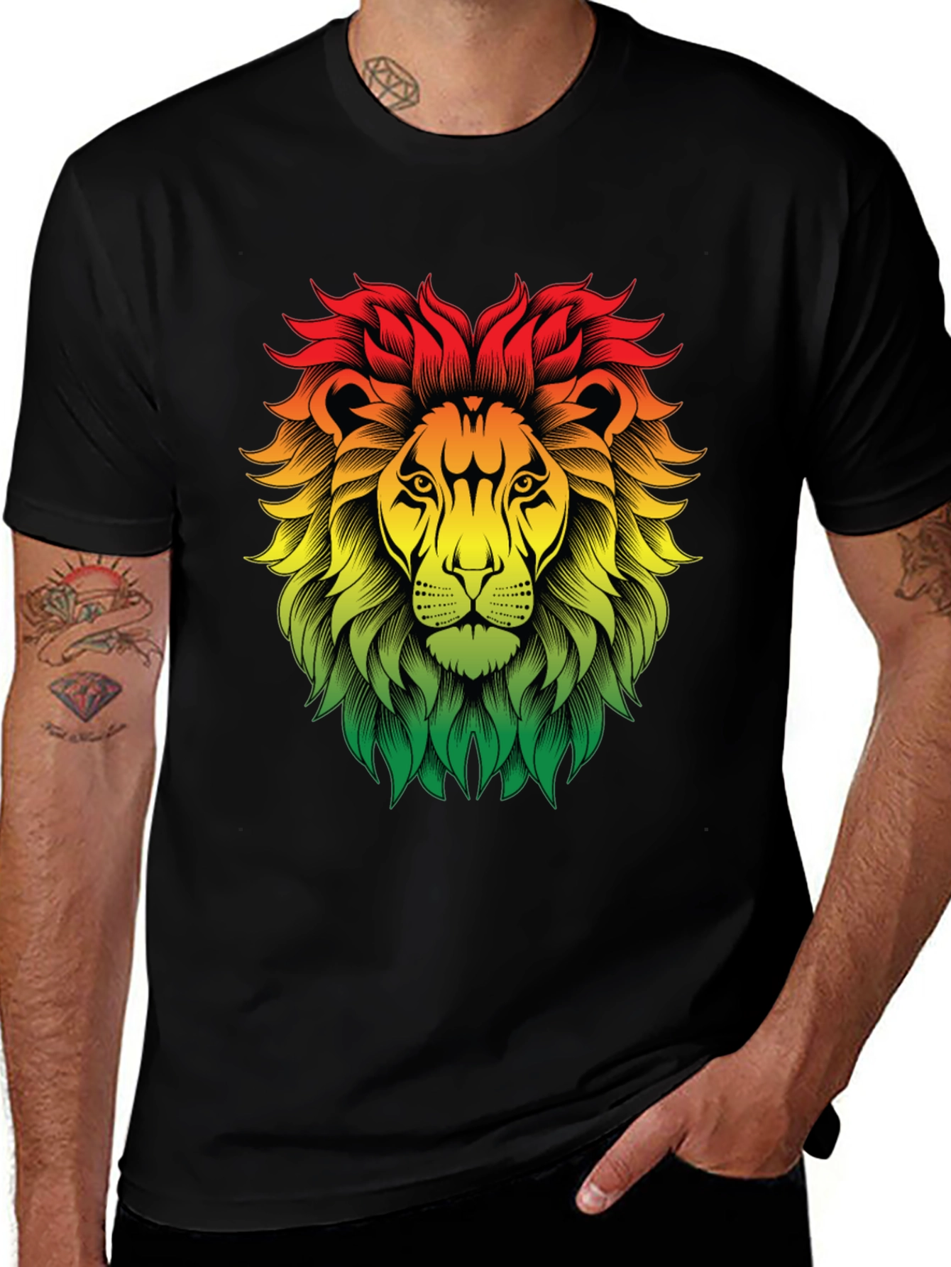 Rasta Lion Head Graphic Tee - Black Cotton Shirt