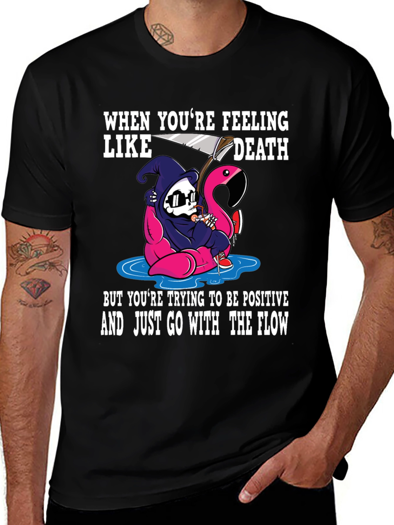 Humorous Grim Reaper T-Shirt - Positive Vibes