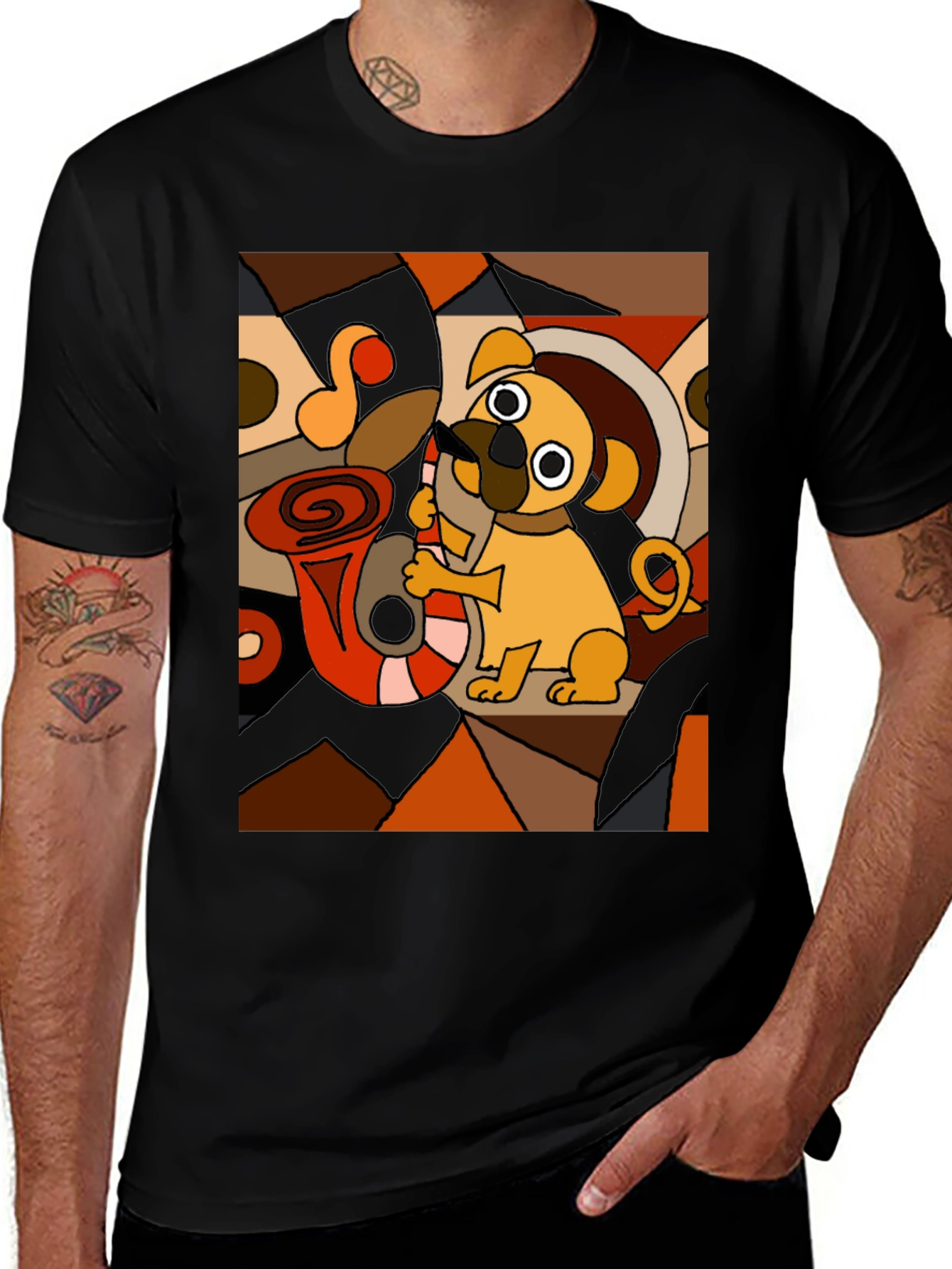 Variant 6 of Dog Playing Saxophone Graphic Tee - Unique Art Shirt